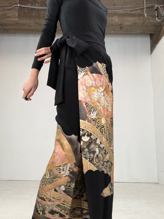 EDO-ZUMA SKIRT UPCYCLED FROM JAPANESE KIMONO "014"