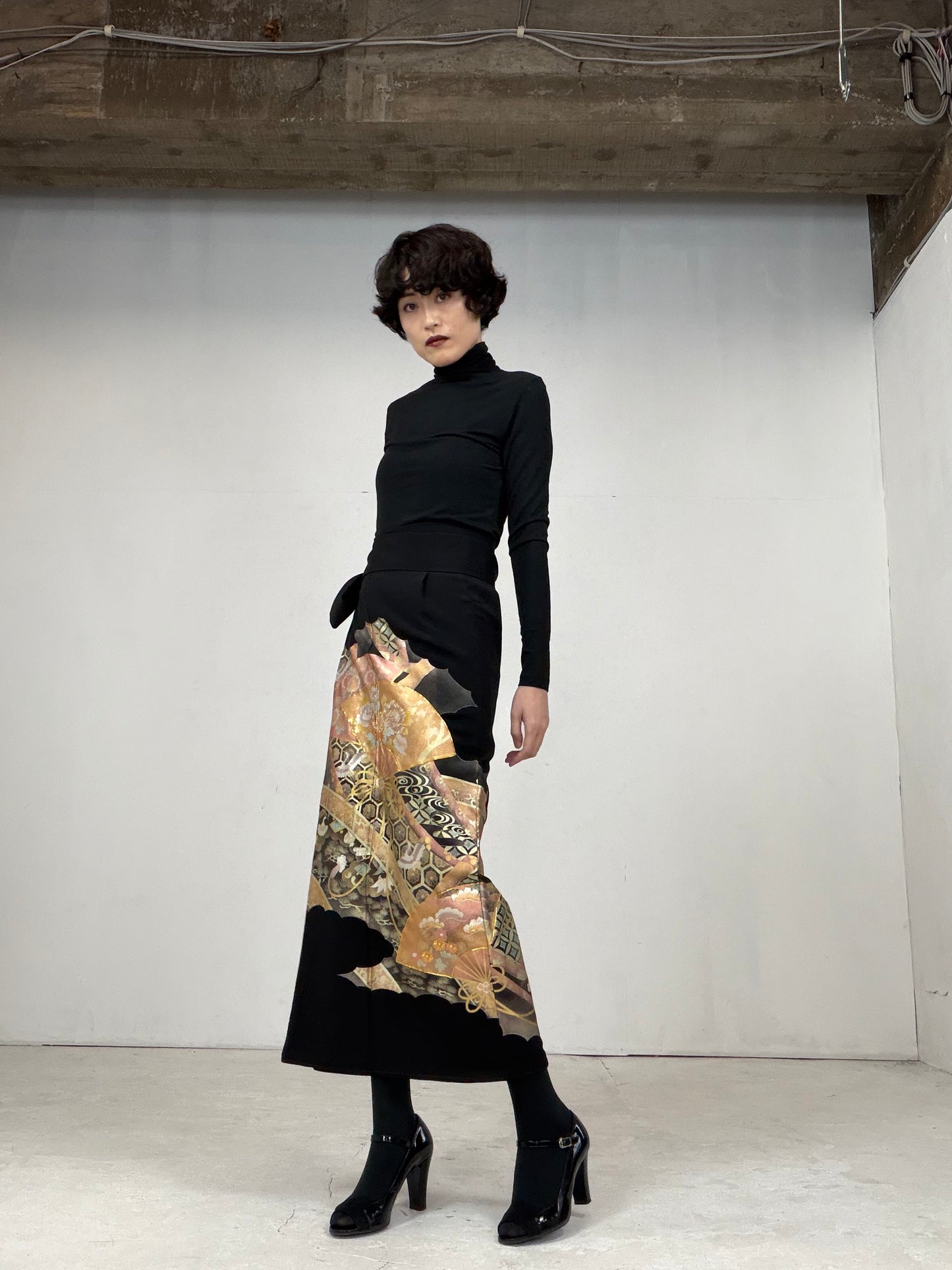 EDO-ZUMA SKIRT UPCYCLED FROM JAPANESE KIMONO "014"