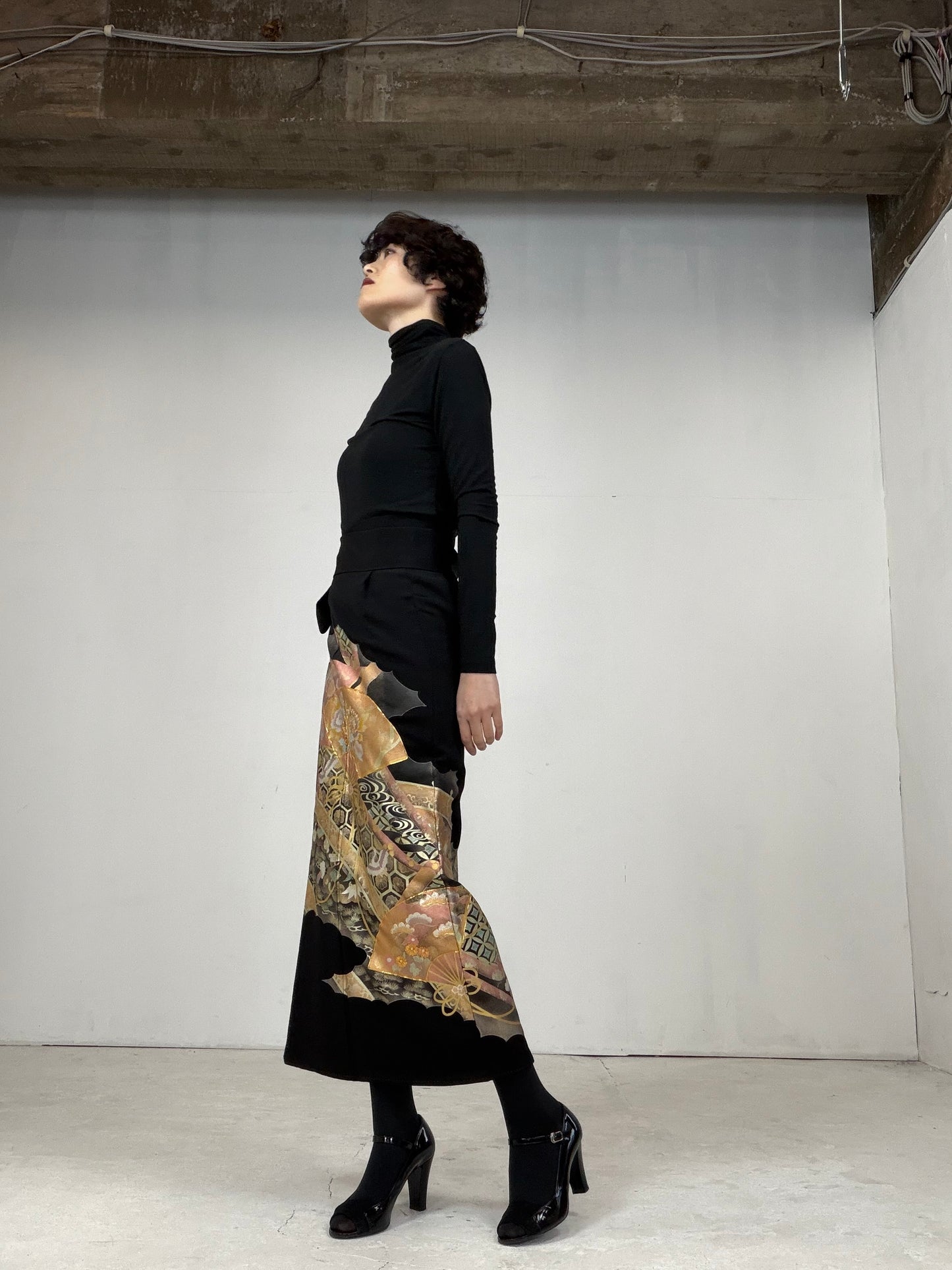 EDO-ZUMA SKIRT UPCYCLED FROM JAPANESE KIMONO "014"