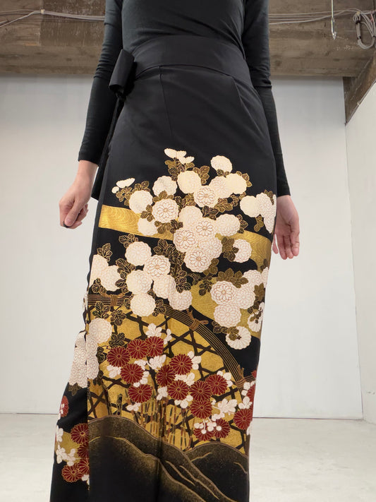 EDO-ZUMA SKIRT UPCYCLED FROM JAPANESE KIMONO "013"