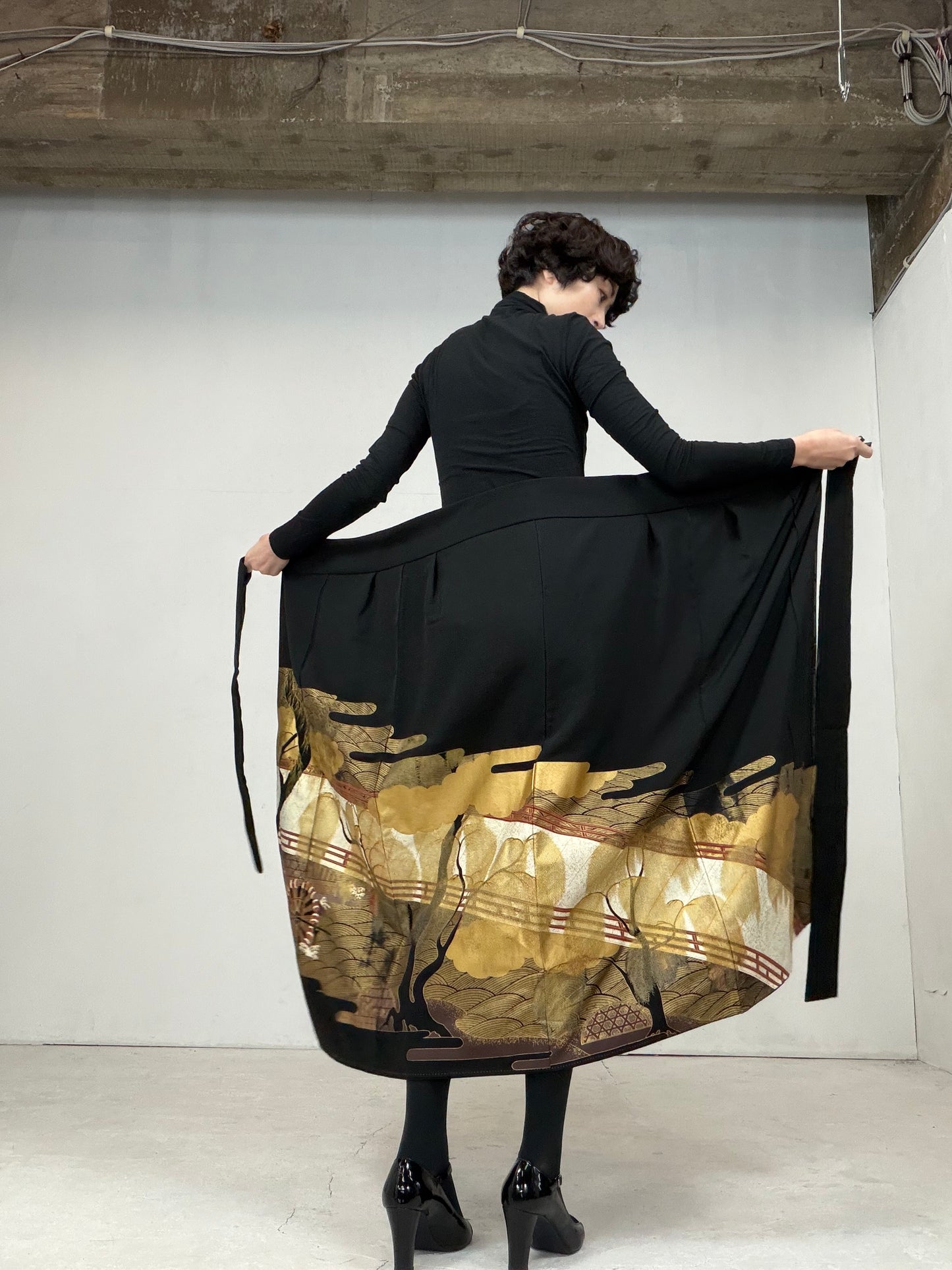 EDO-ZUMA SKIRT UPCYCLED FROM JAPANESE KIMONO "012"*damage