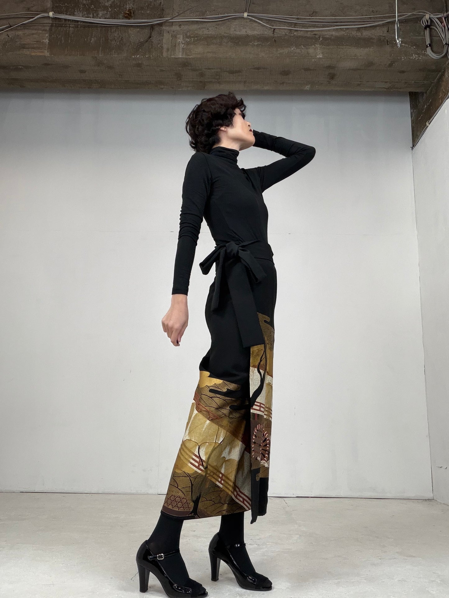 EDO-ZUMA SKIRT UPCYCLED FROM JAPANESE KIMONO "012"*damage