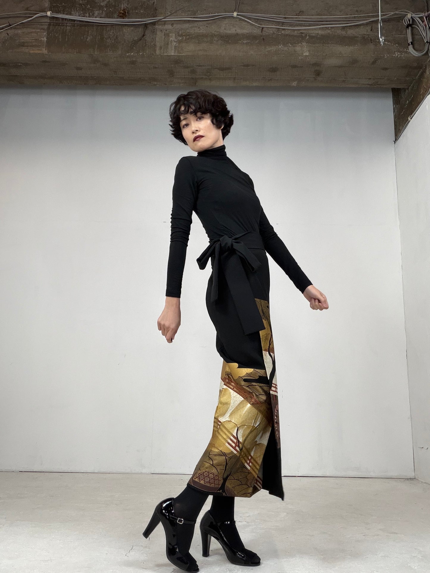 EDO-ZUMA SKIRT UPCYCLED FROM JAPANESE KIMONO "012"*damage