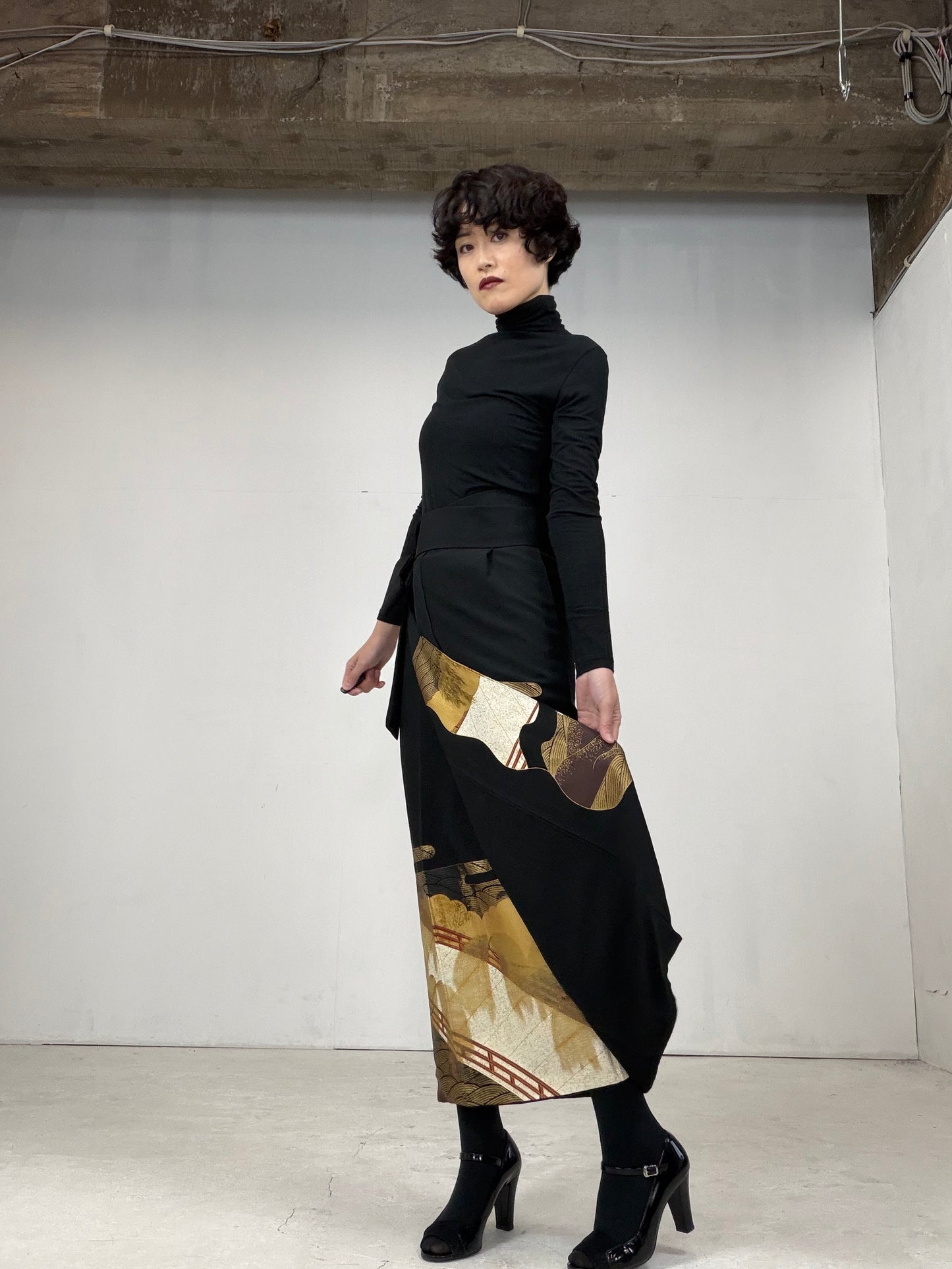 EDO-ZUMA SKIRT UPCYCLED FROM JAPANESE KIMONO "012"*damage