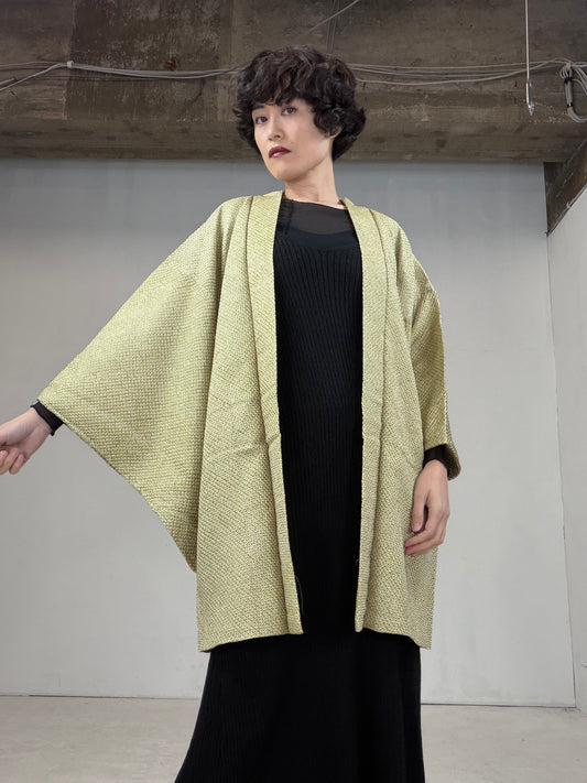 VINTAGE SHIBORI HAORI "yellow green, SIB197"
