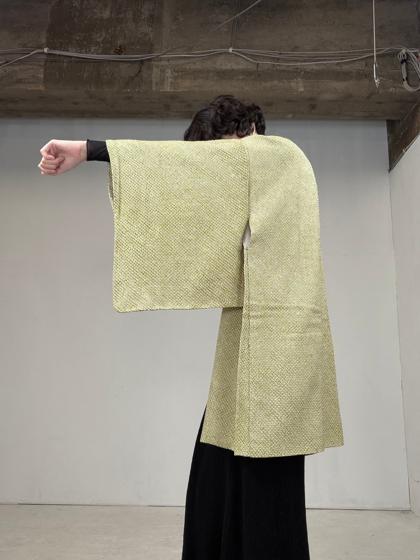 VINTAGE SHIBORI HAORI "yellow green"