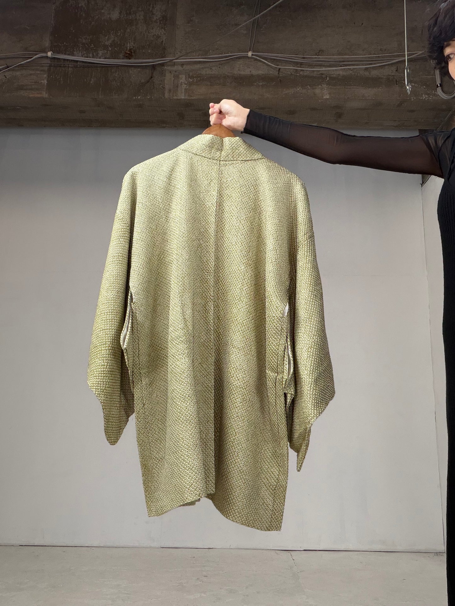 VINTAGE SHIBORI HAORI "yellow green"
