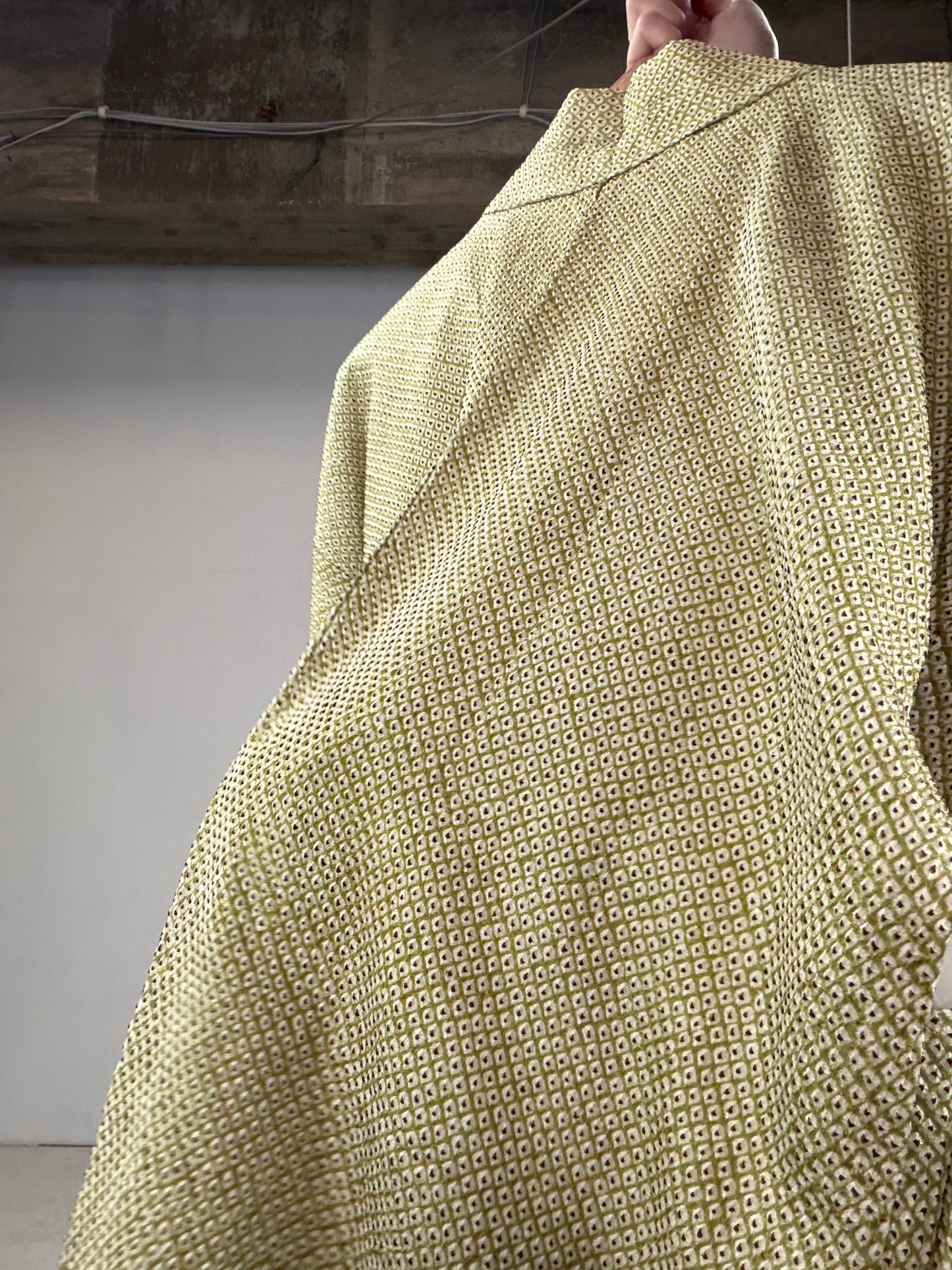 VINTAGE SHIBORI HAORI "yellow green"