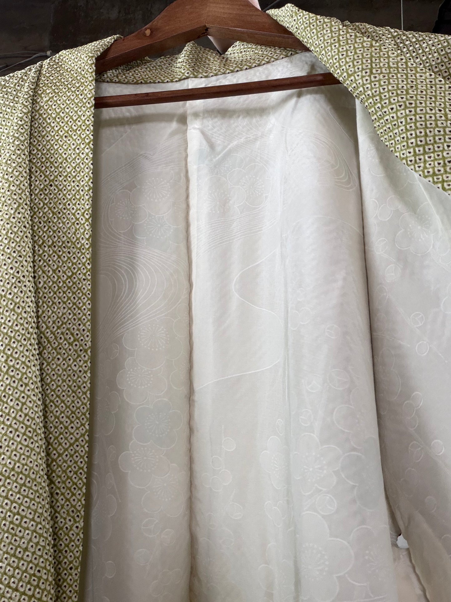 VINTAGE SHIBORI HAORI "yellow green"