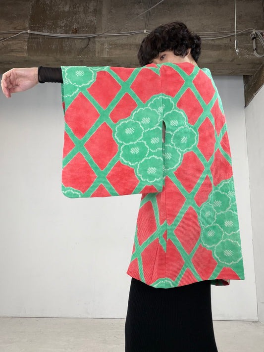 VINTAGE SHIBORI HAORI "vivid-midori"