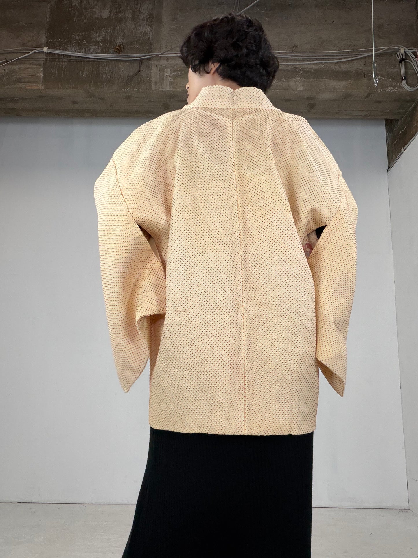 VINTAGE SHIBORI HAORI "yellow-ougi"