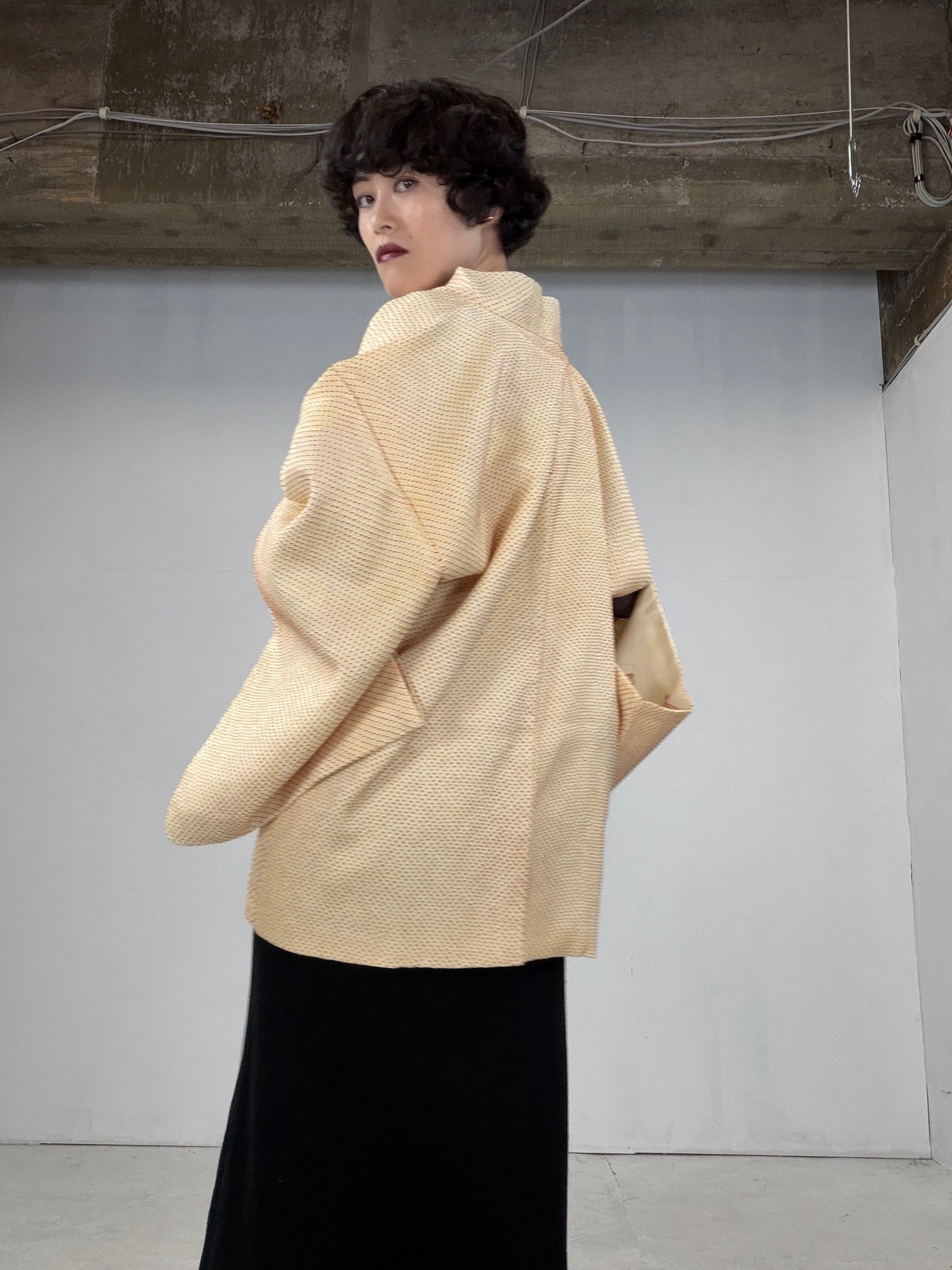 VINTAGE SHIBORI HAORI "yellow-ougi"