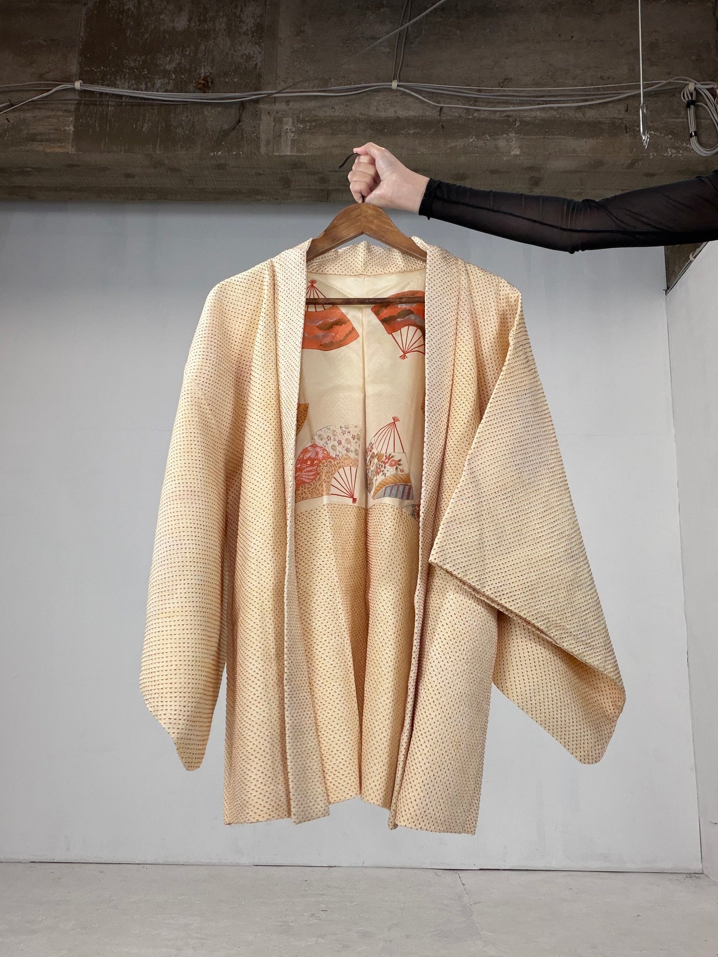 VINTAGE SHIBORI HAORI "yellow-ougi"
