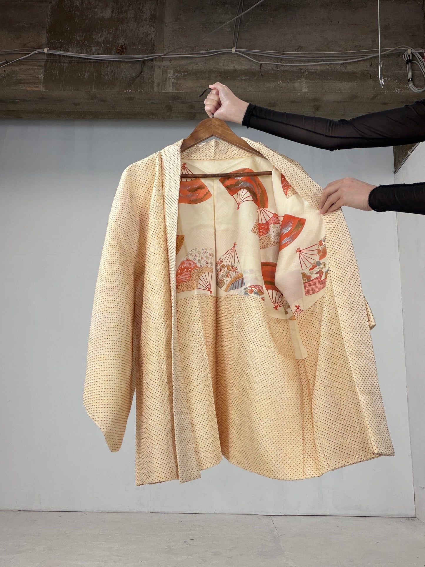 VINTAGE SHIBORI HAORI "yellow-ougi"