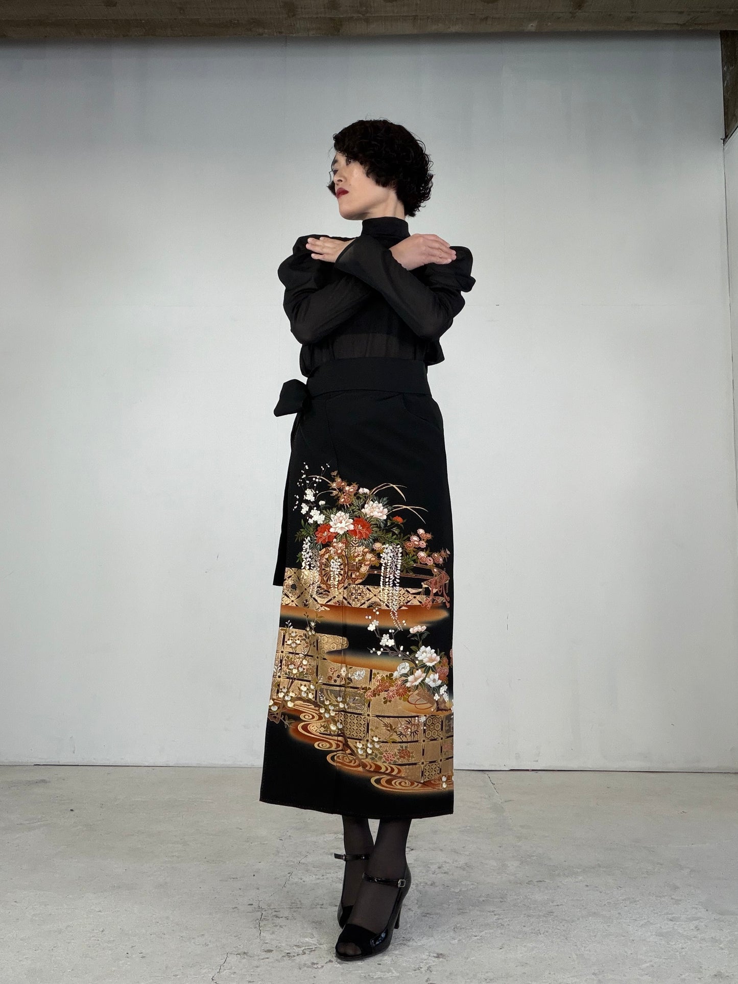 EDO-ZUMA SKIRT UPCYCLED FROM JAPANESE KIMONO "EDO044"