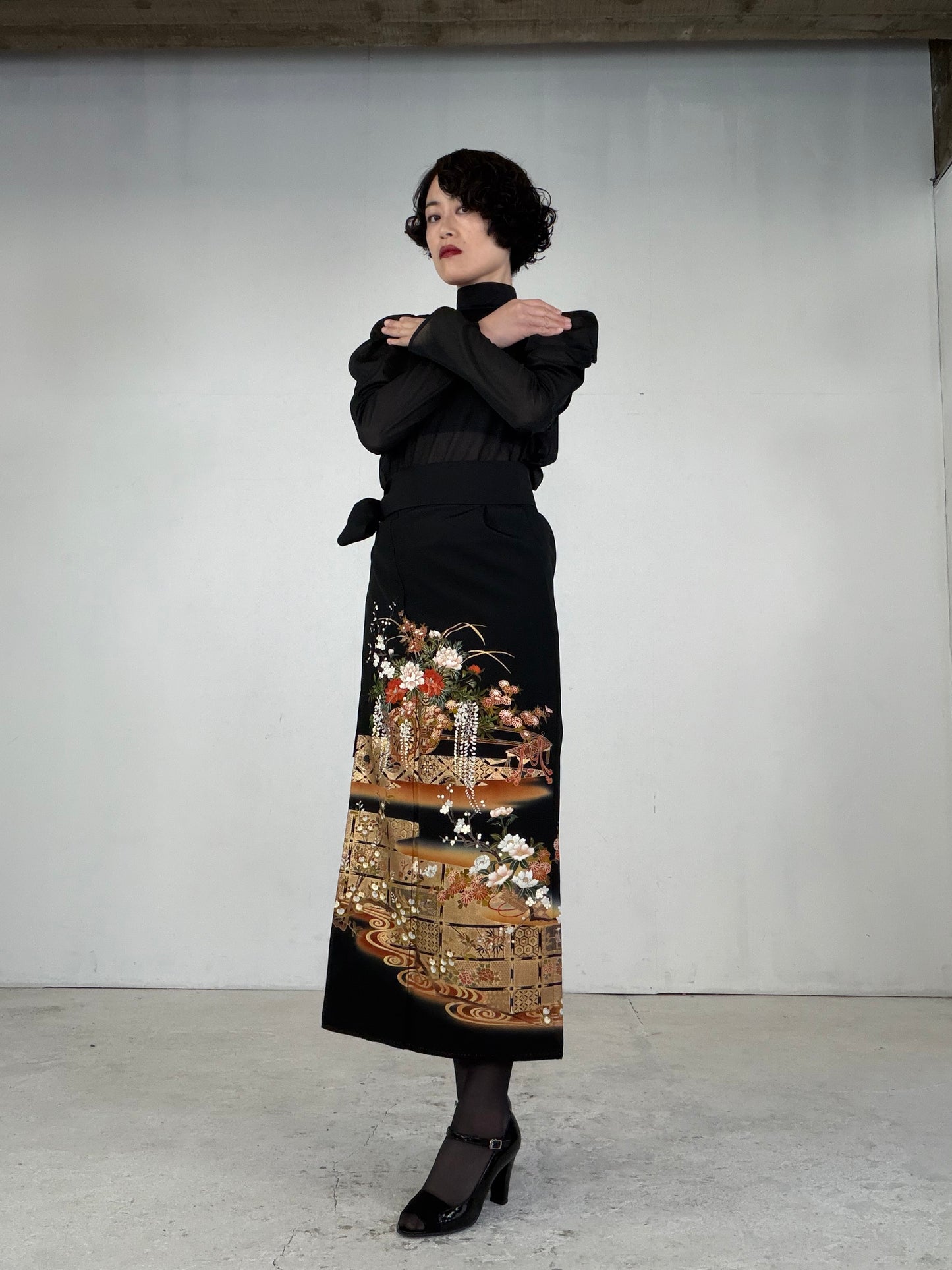 EDO-ZUMA SKIRT UPCYCLED FROM JAPANESE KIMONO "EDO044"