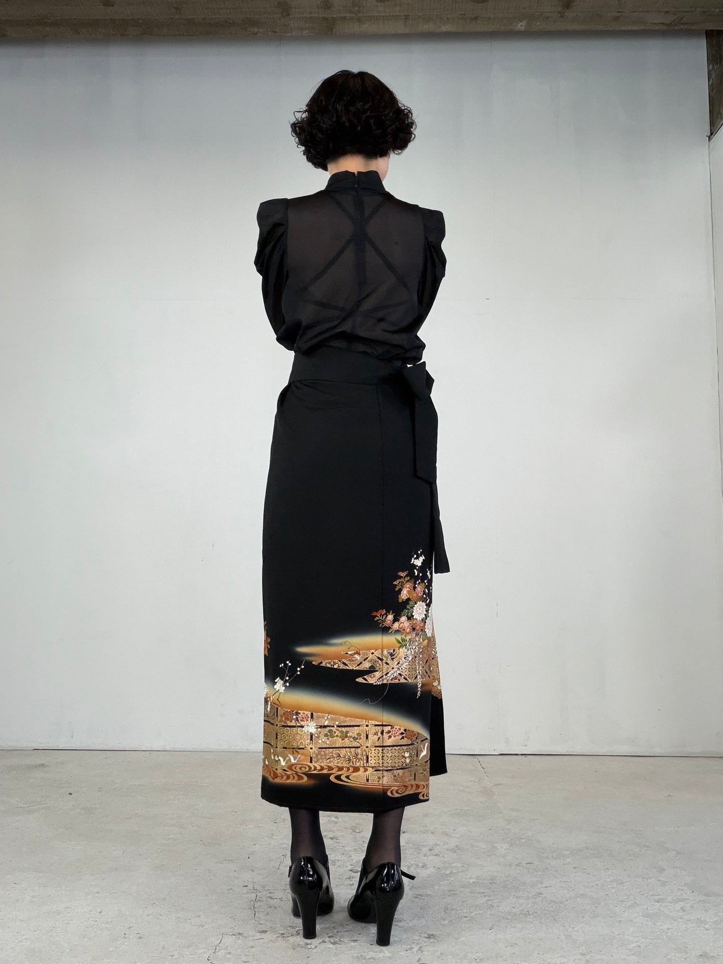 EDO-ZUMA SKIRT UPCYCLED FROM JAPANESE KIMONO "EDO044"