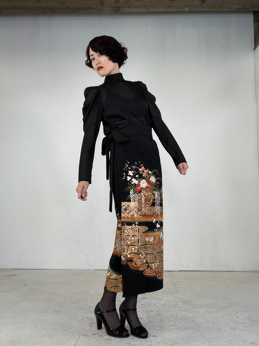 EDO-ZUMA SKIRT UPCYCLED FROM JAPANESE KIMONO "EDO044"