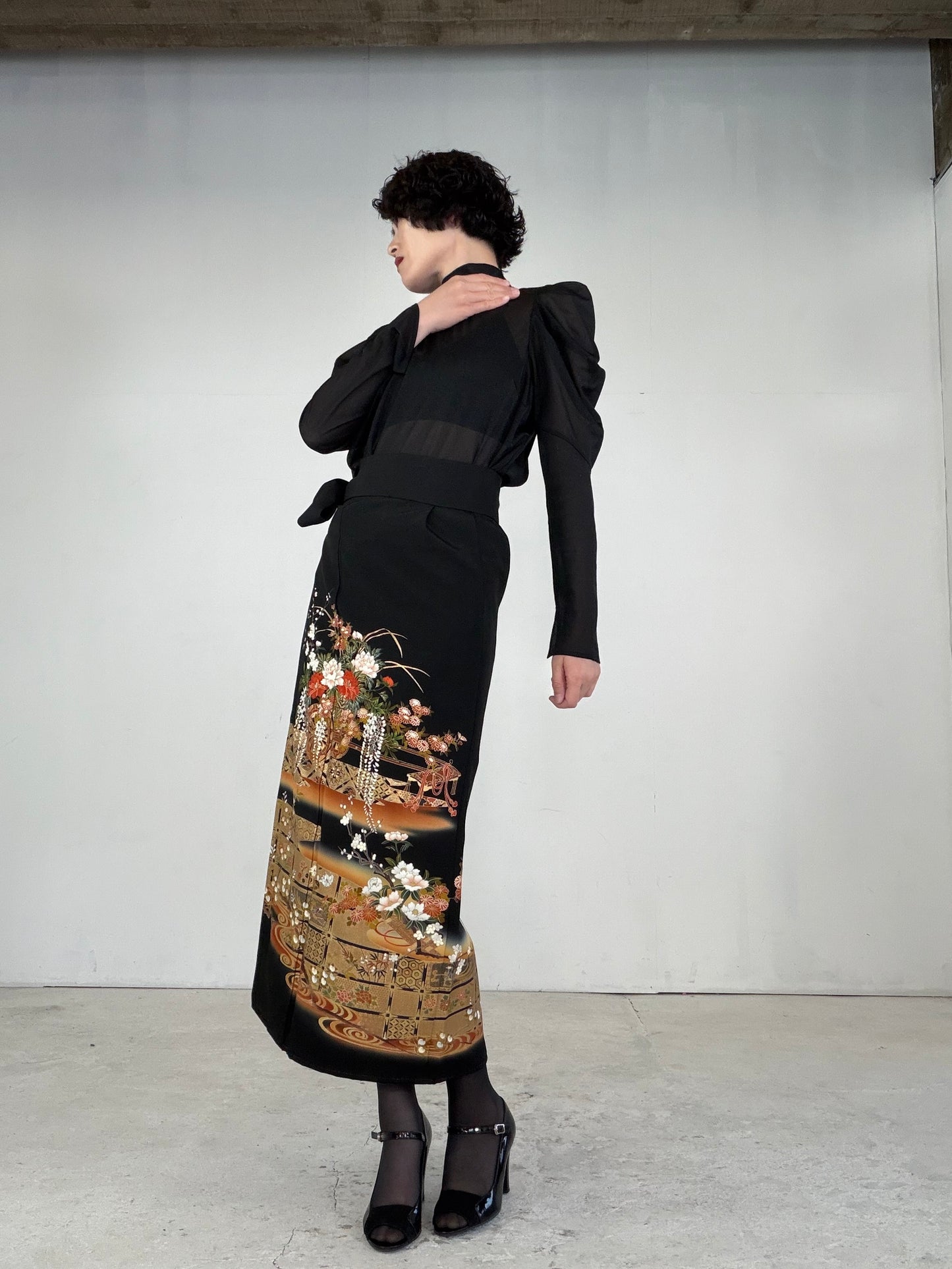 EDO-ZUMA SKIRT UPCYCLED FROM JAPANESE KIMONO "EDO044"