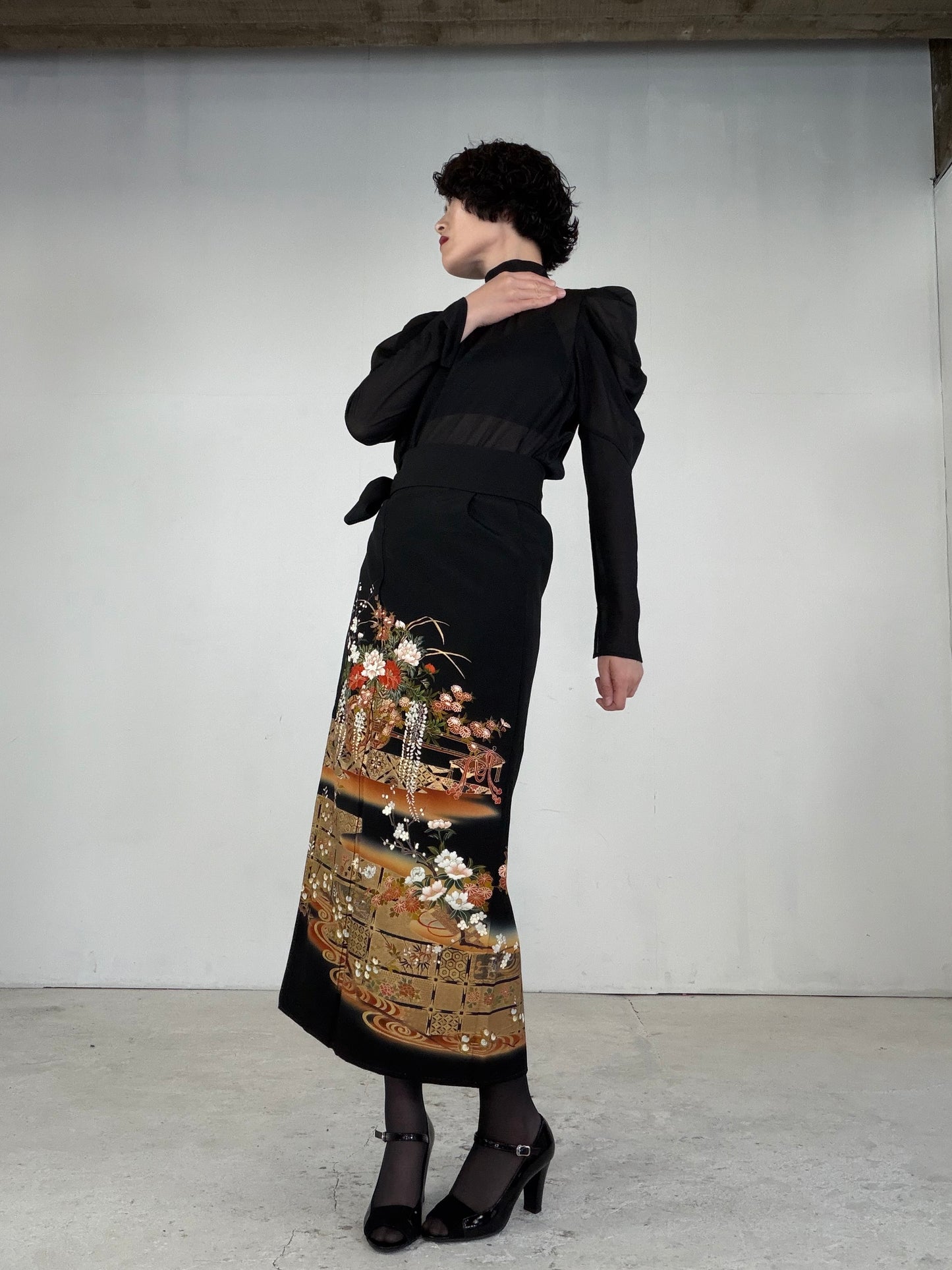 EDO-ZUMA SKIRT UPCYCLED FROM JAPANESE KIMONO "EDO044"