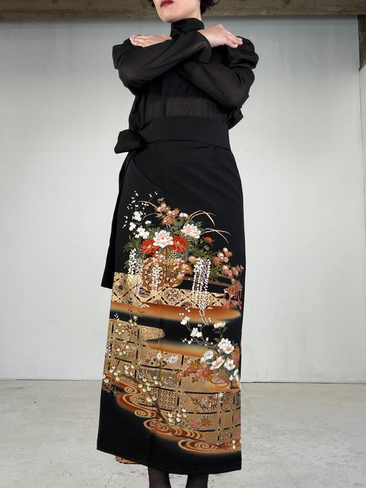 EDO-ZUMA SKIRT UPCYCLED FROM JAPANESE KIMONO "EDO044"