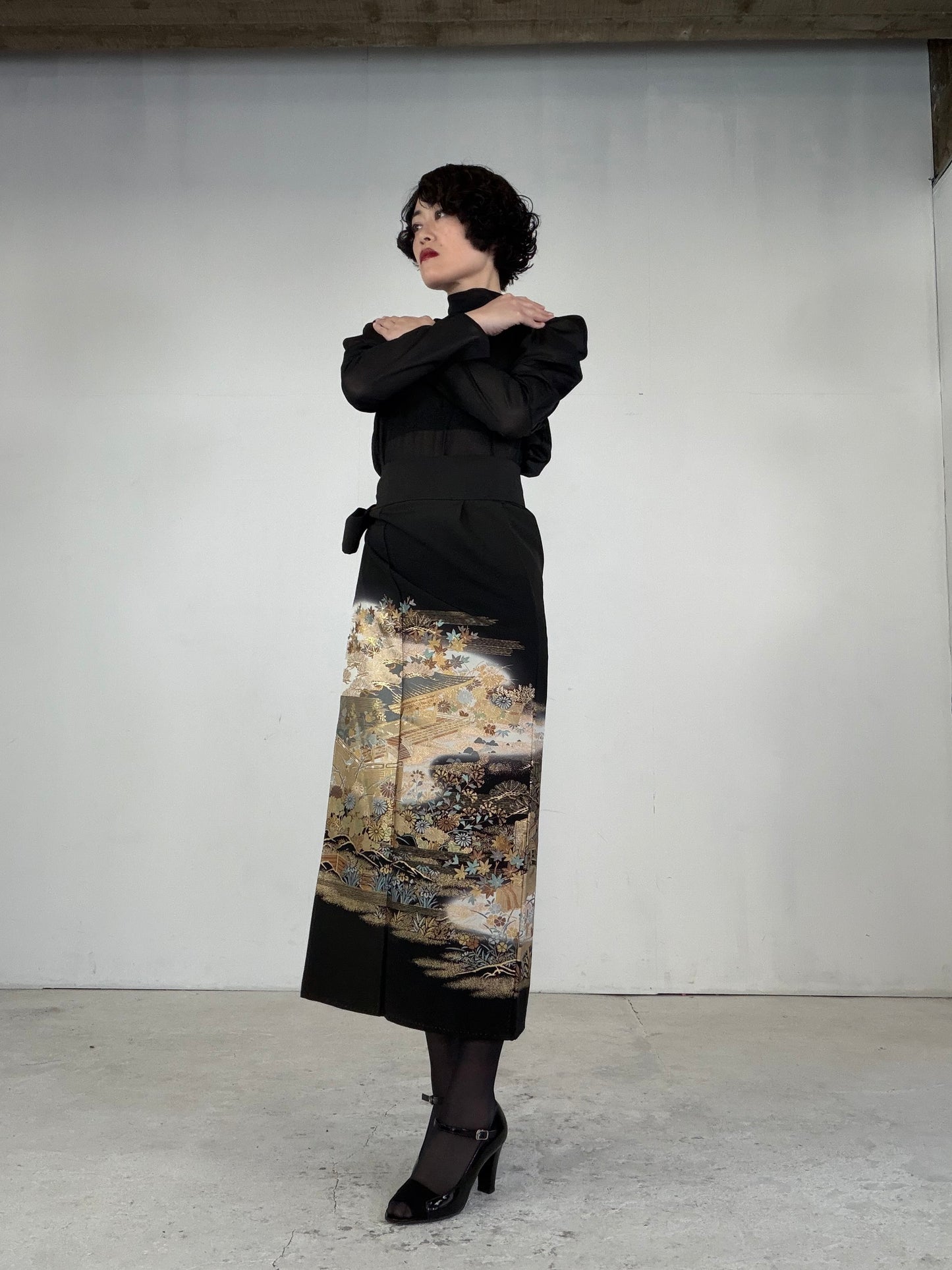 EDO-ZUMA SKIRT UPCYCLED FROM JAPANESE KIMONO "EDO038"