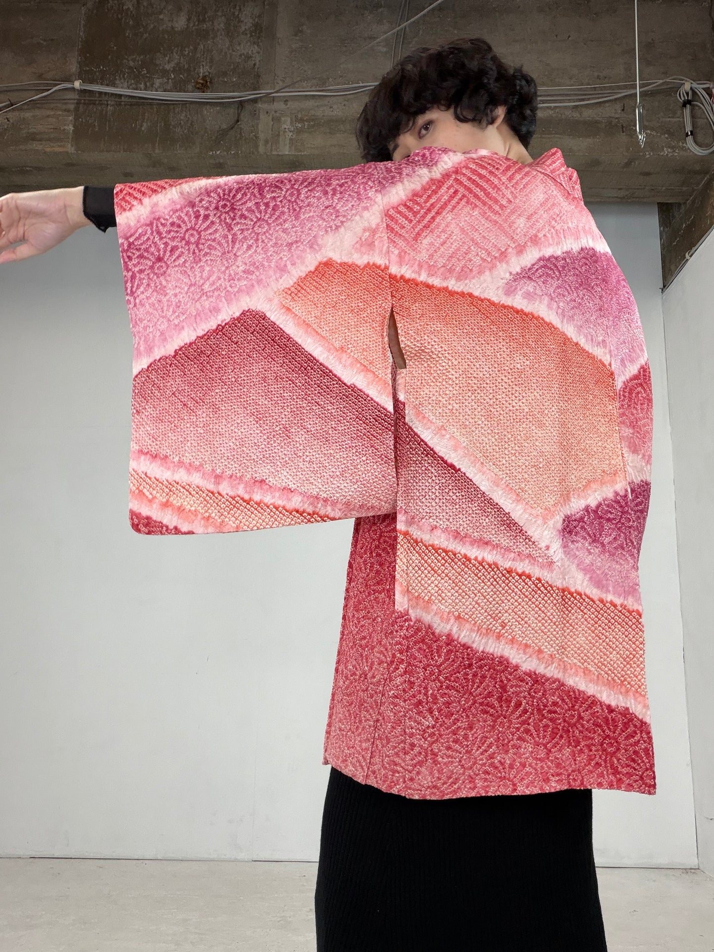 VINTAGE SHIBORI HAORI "pink-kikko"