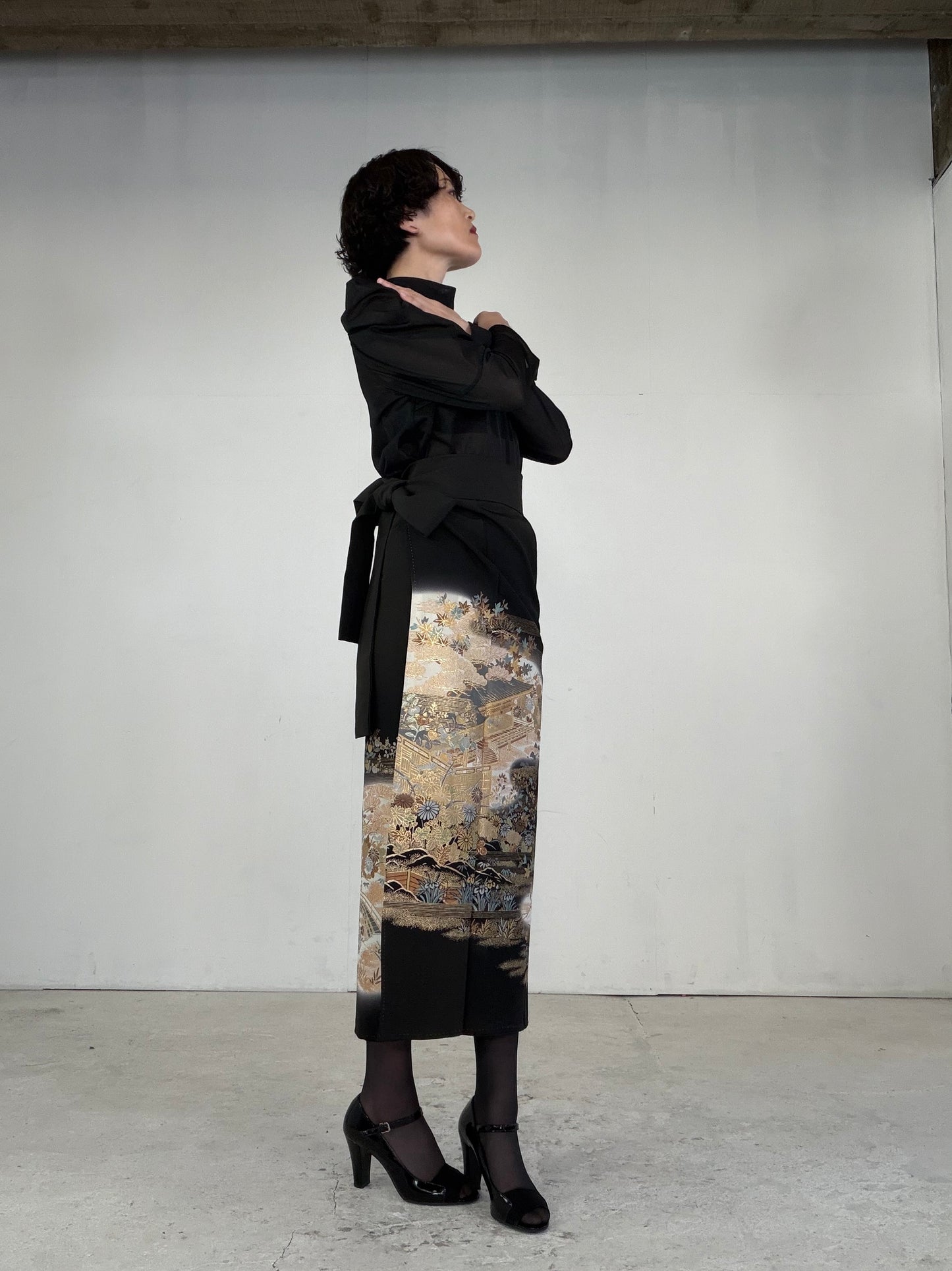 EDO-ZUMA SKIRT UPCYCLED FROM JAPANESE KIMONO "EDO038"