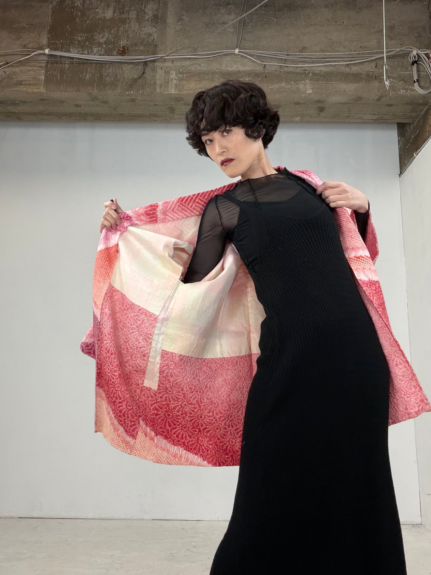 VINTAGE SHIBORI HAORI "pink-kikko"