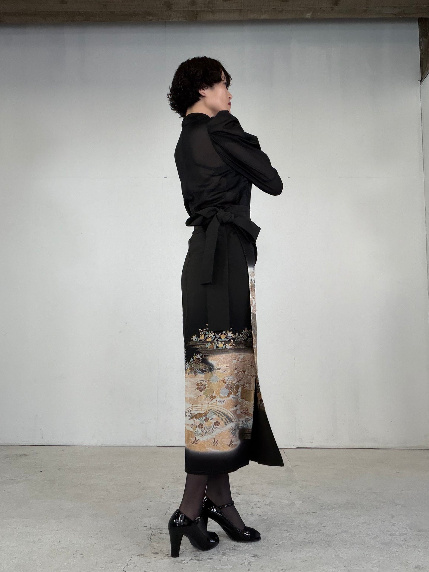 EDO-ZUMA SKIRT UPCYCLED FROM JAPANESE KIMONO "EDO038"