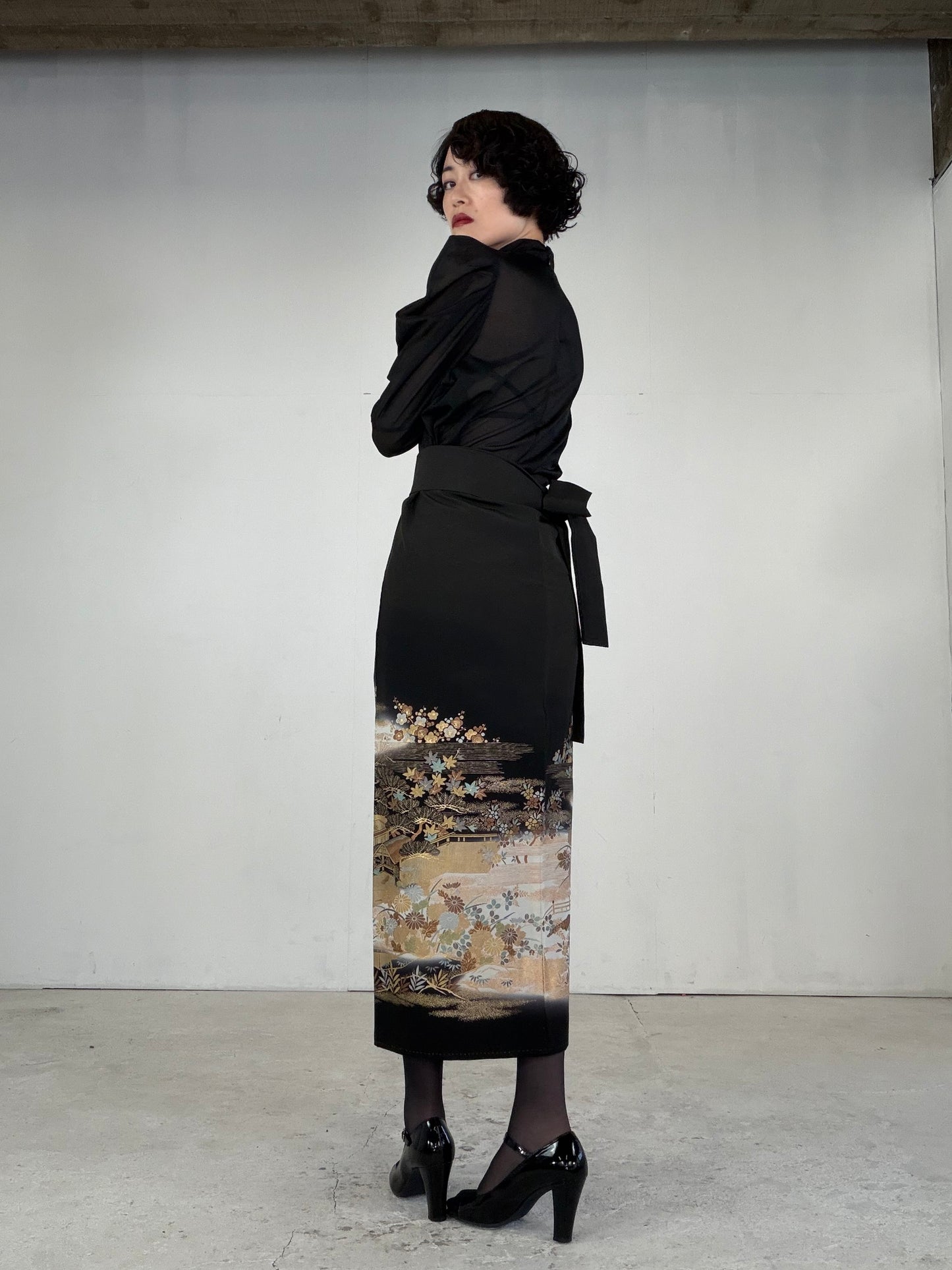 EDO-ZUMA SKIRT UPCYCLED FROM JAPANESE KIMONO "EDO038"