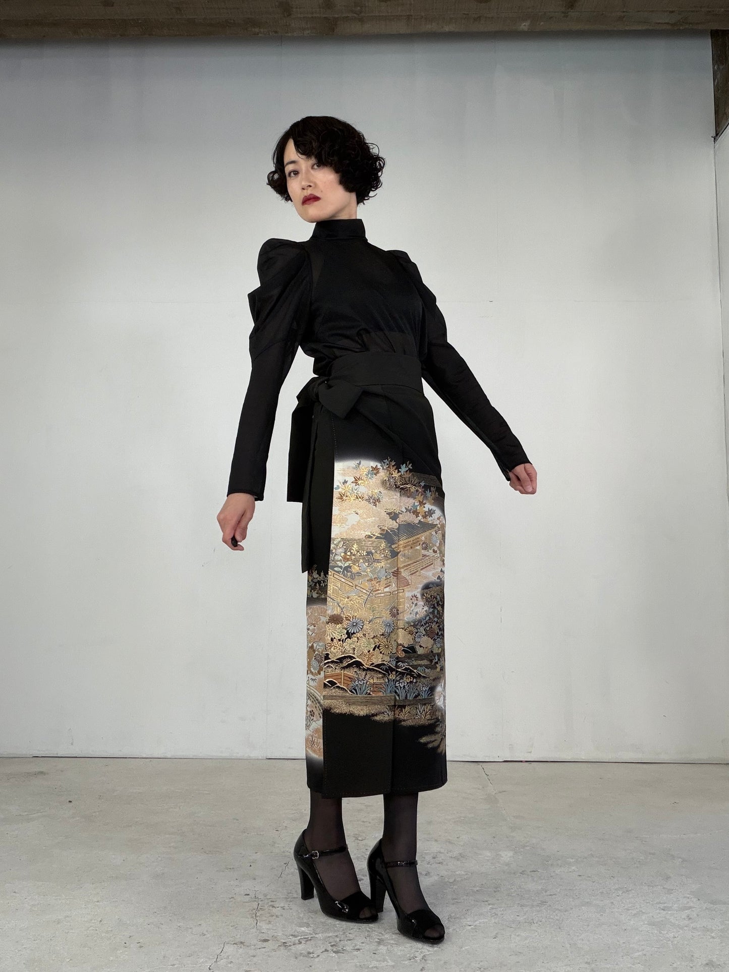 EDO-ZUMA SKIRT UPCYCLED FROM JAPANESE KIMONO "EDO038"