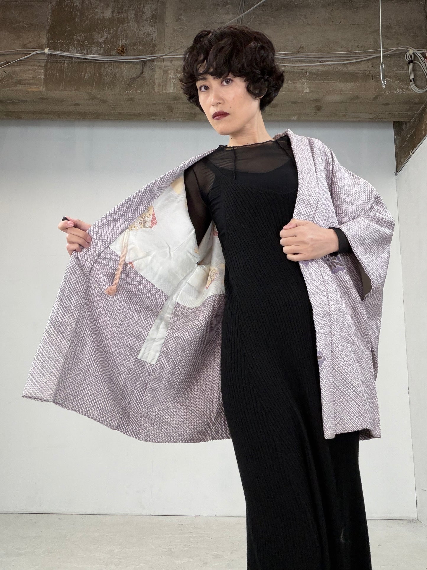 VINTAGE SHIBORI HAORI "usu-murasaki-hana"