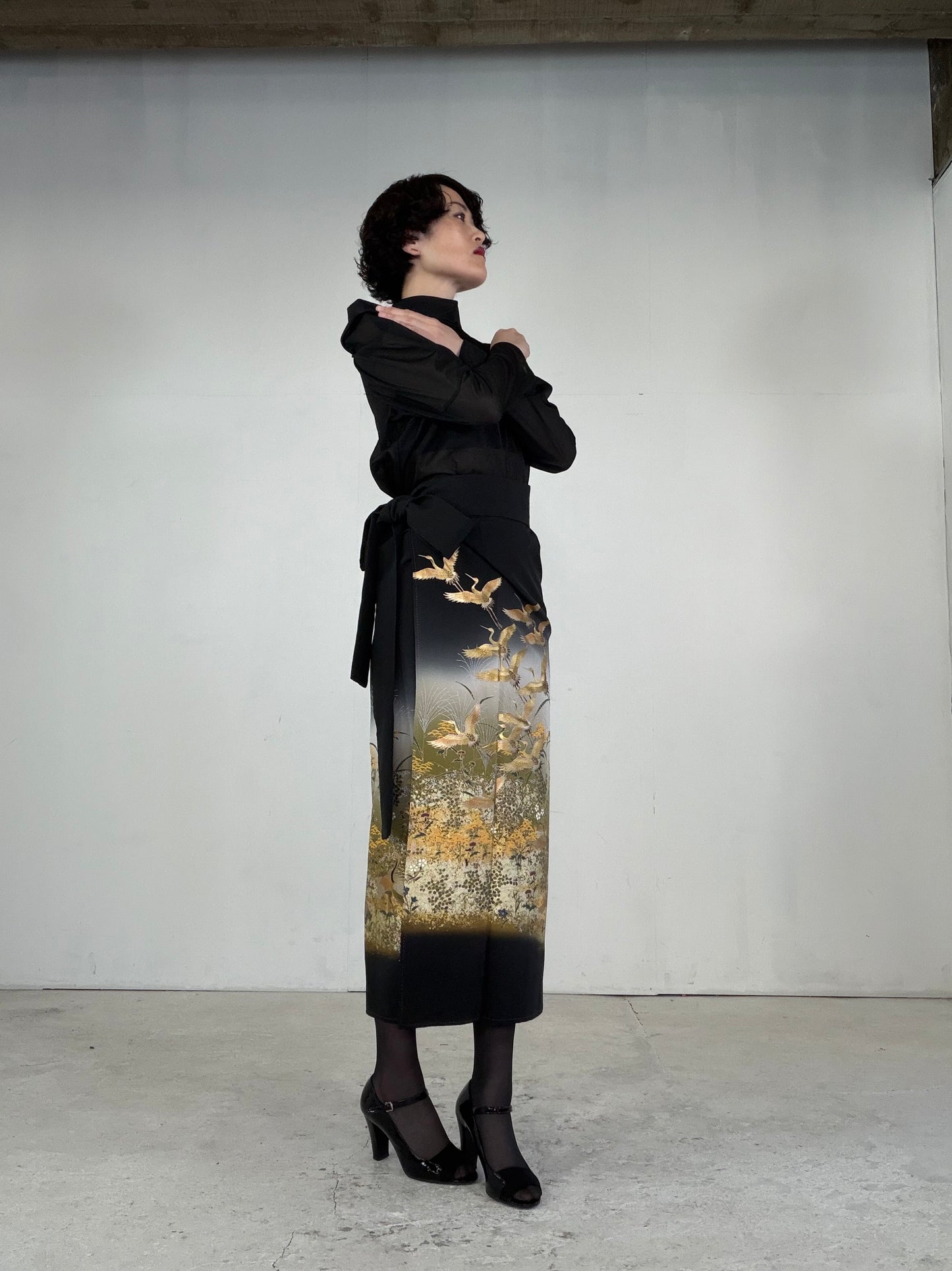 EDO-ZUMA SKIRT UPCYCLED FROM JAPANESE KIMONO "EDO039"