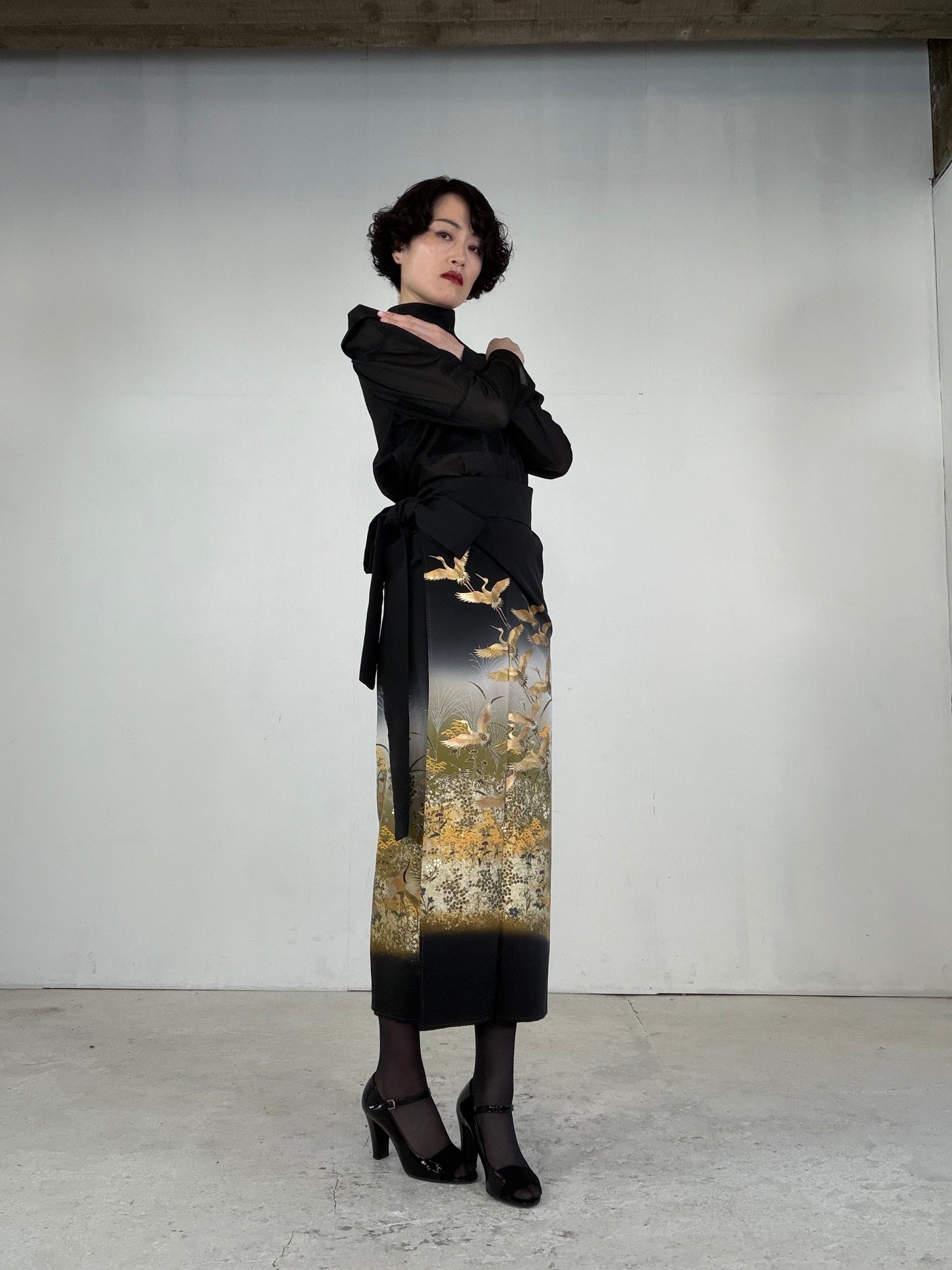 EDO-ZUMA SKIRT UPCYCLED FROM JAPANESE KIMONO "EDO039"