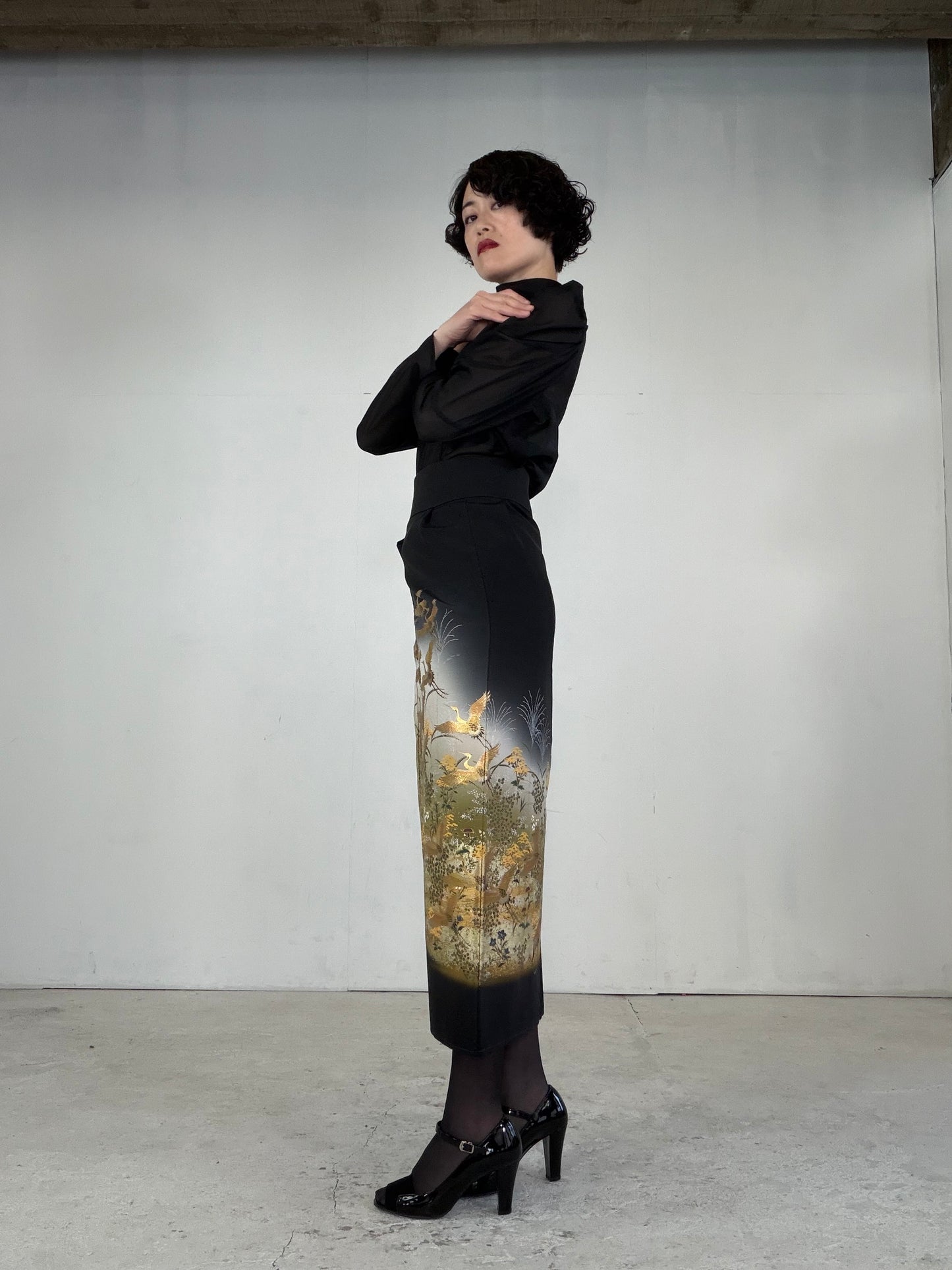 EDO-ZUMA SKIRT UPCYCLED FROM JAPANESE KIMONO "EDO039"