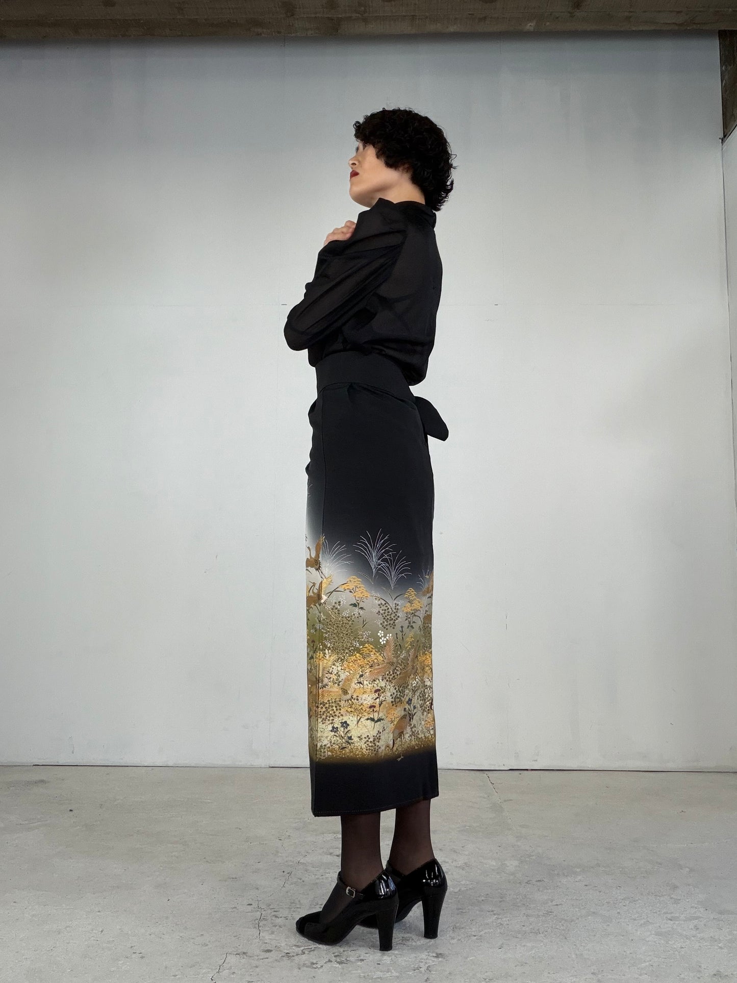 EDO-ZUMA SKIRT UPCYCLED FROM JAPANESE KIMONO "EDO039"