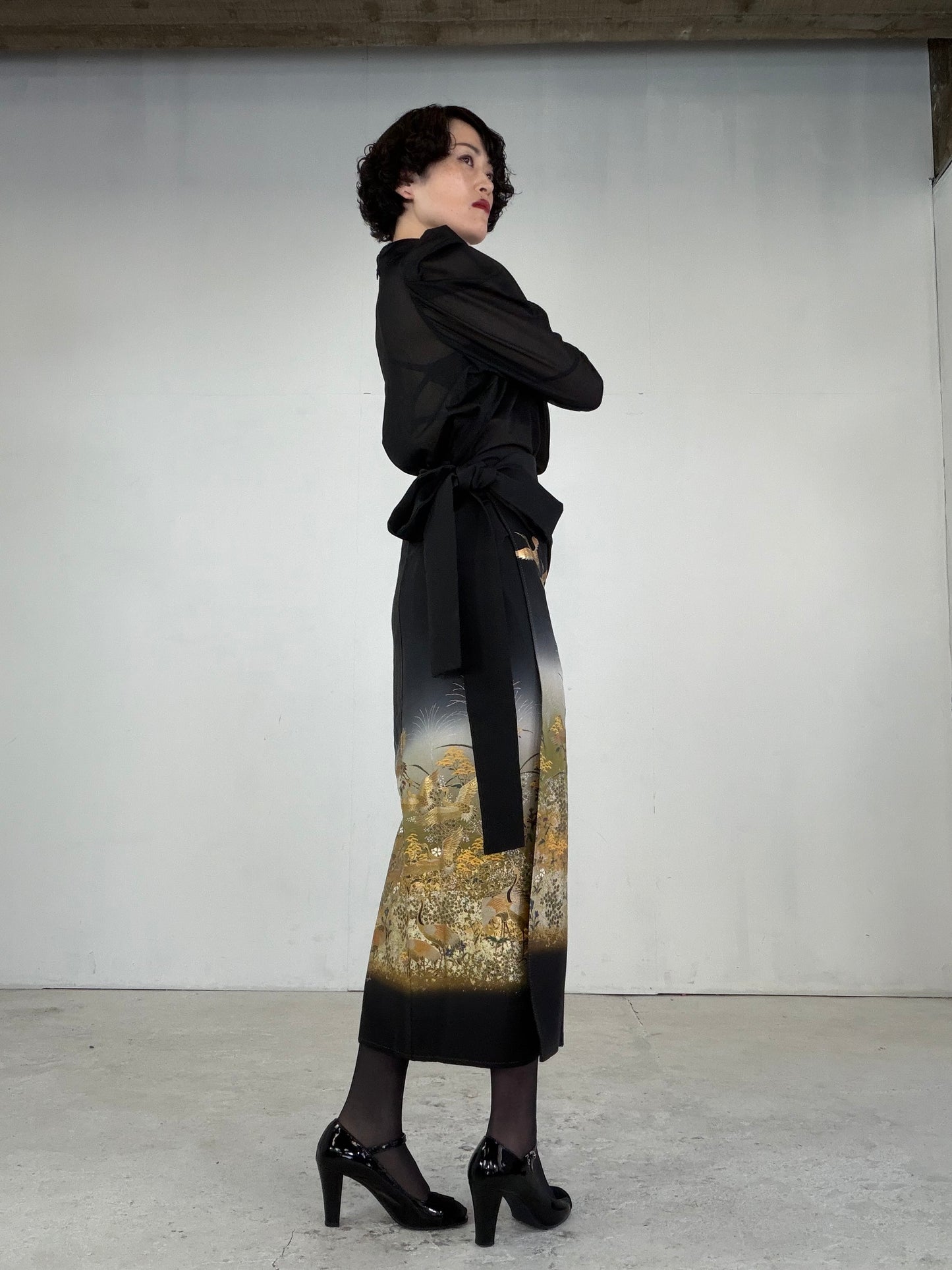 EDO-ZUMA SKIRT UPCYCLED FROM JAPANESE KIMONO "EDO039"