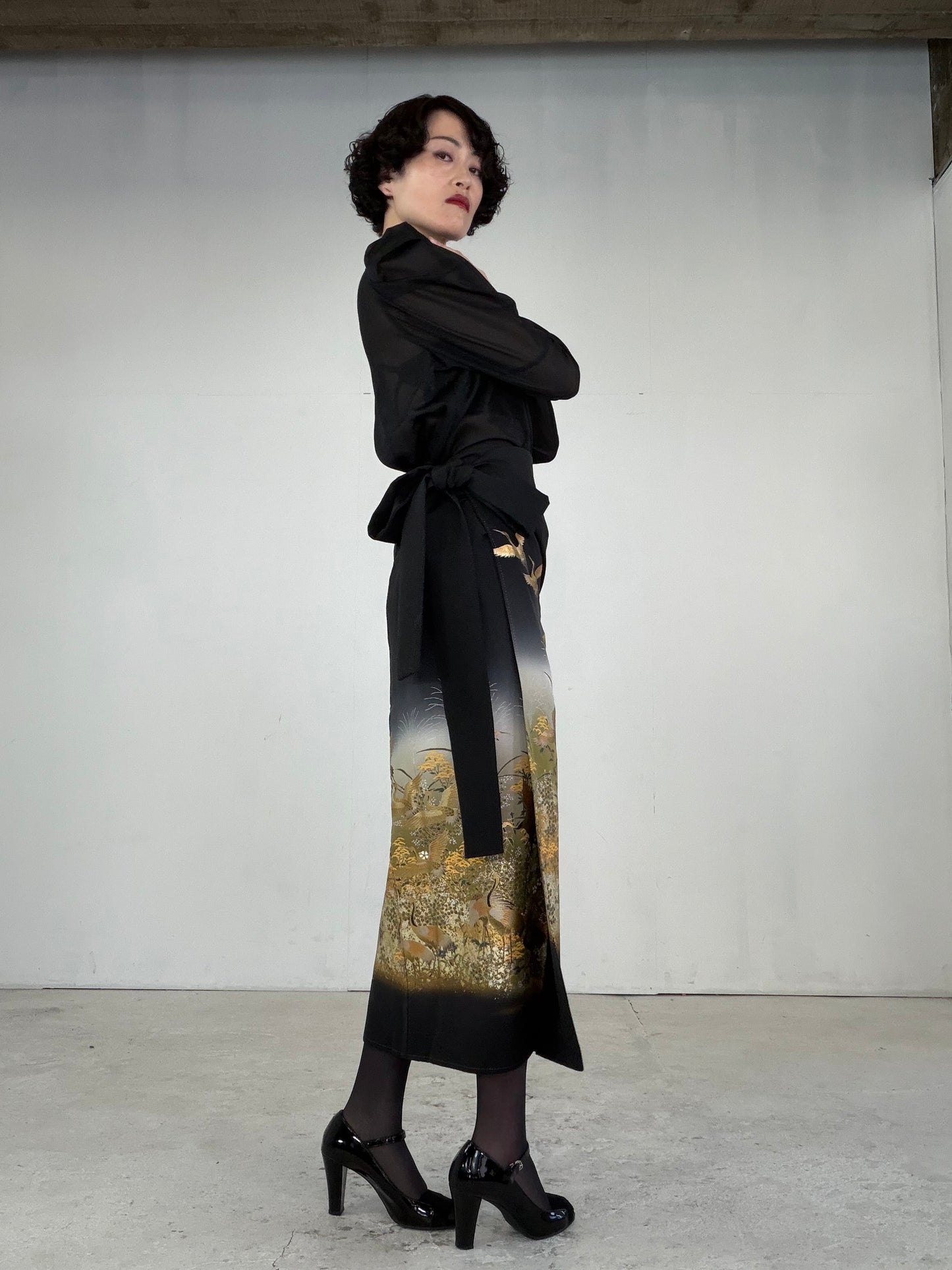 EDO-ZUMA SKIRT UPCYCLED FROM JAPANESE KIMONO "EDO039"