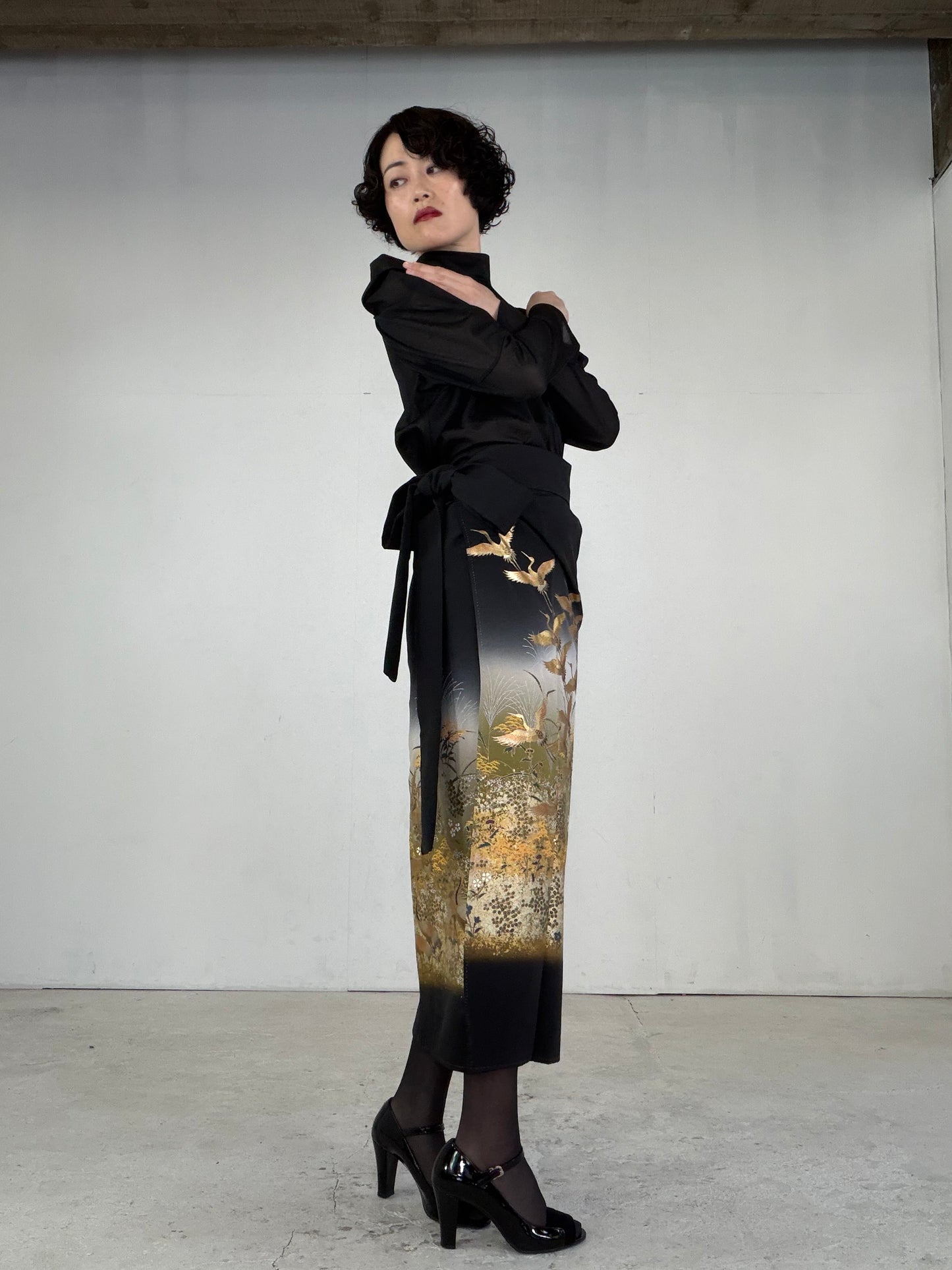 EDO-ZUMA SKIRT UPCYCLED FROM JAPANESE KIMONO "EDO039"