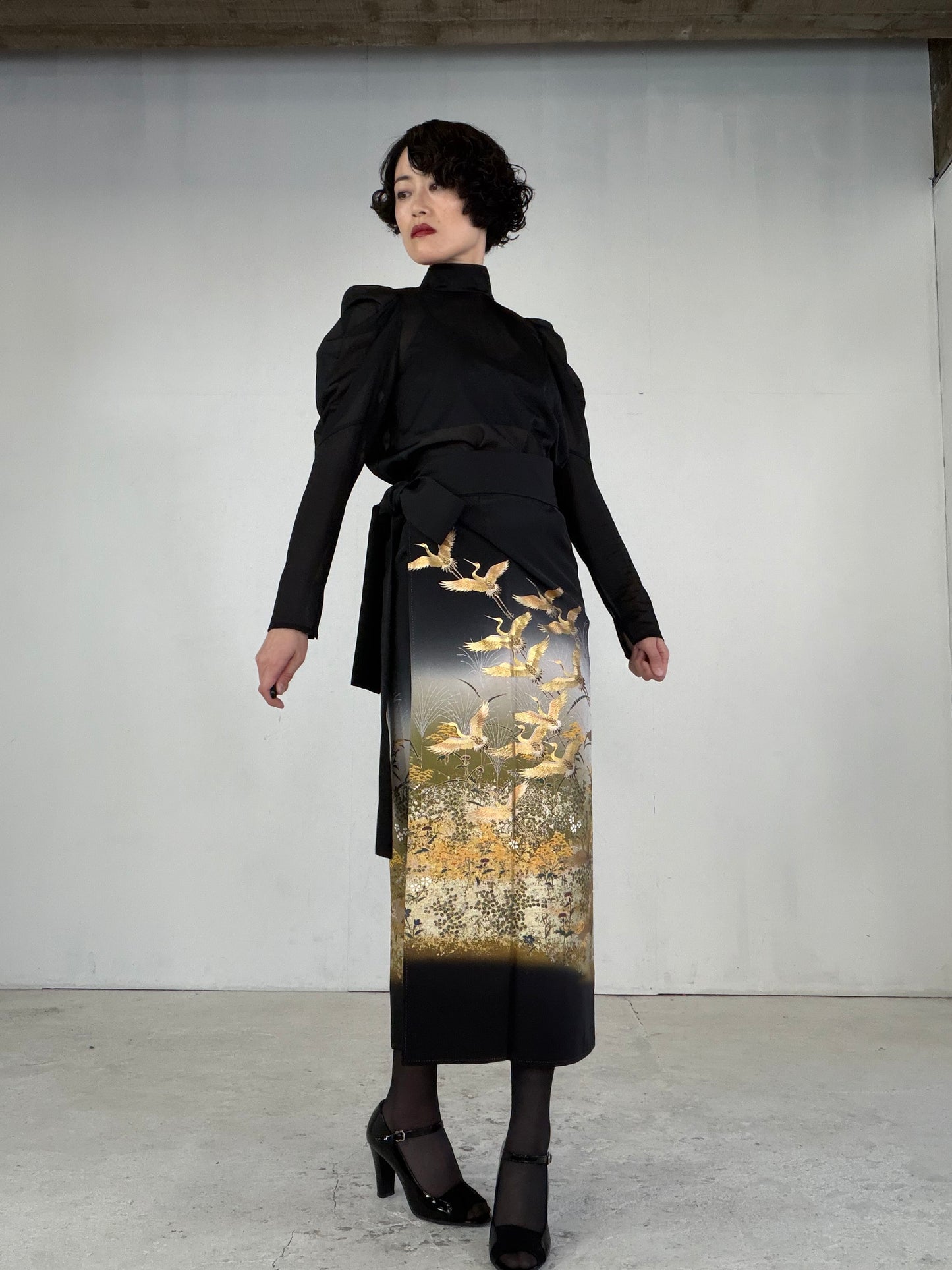 EDO-ZUMA SKIRT UPCYCLED FROM JAPANESE KIMONO "EDO039"