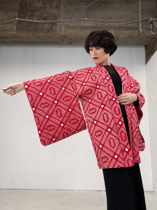 VINTAGE SHIBORI HAORI "red"