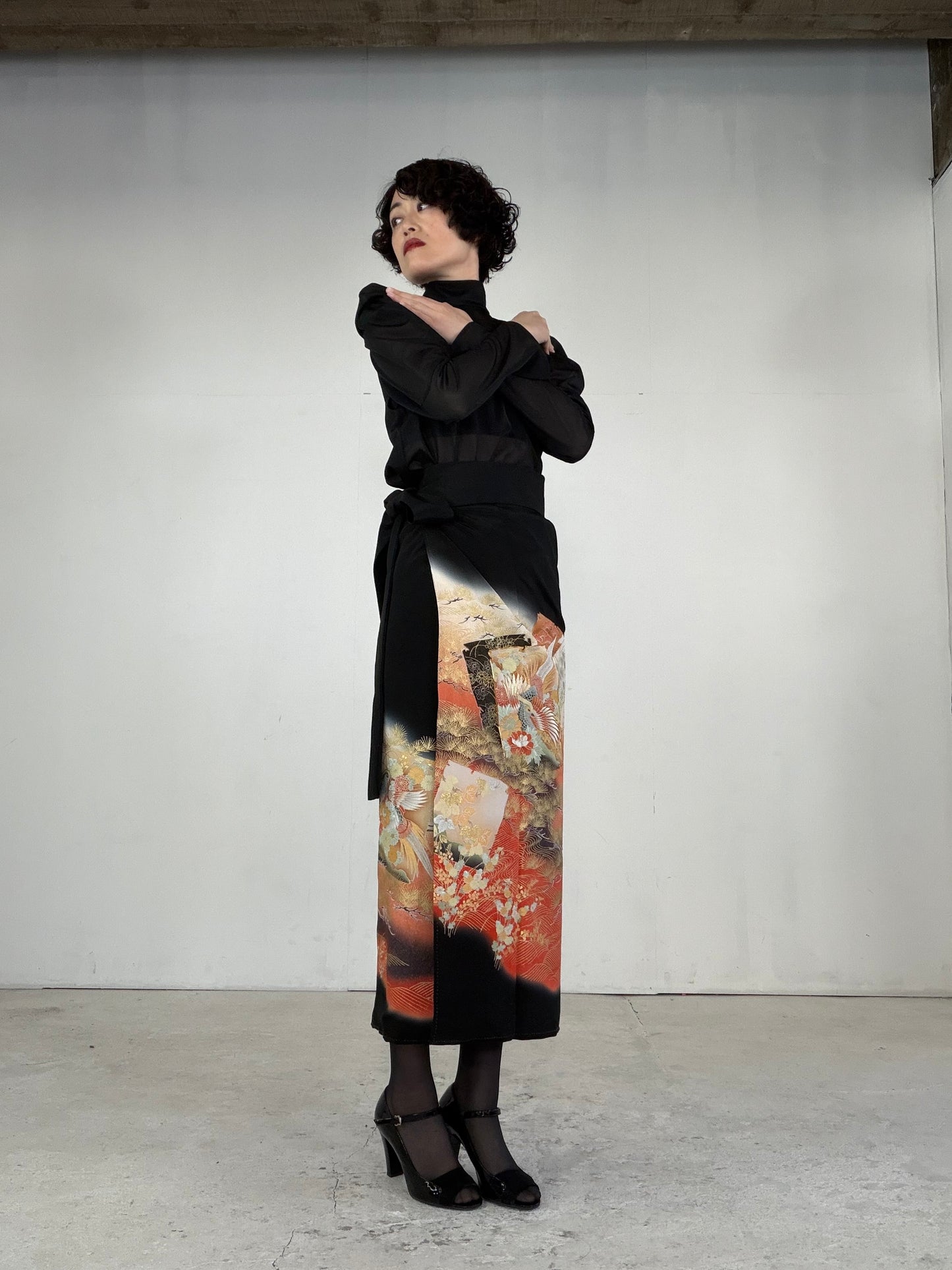 EDO-ZUMA SKIRT UPCYCLED FROM JAPANESE KIMONO "EDO040"