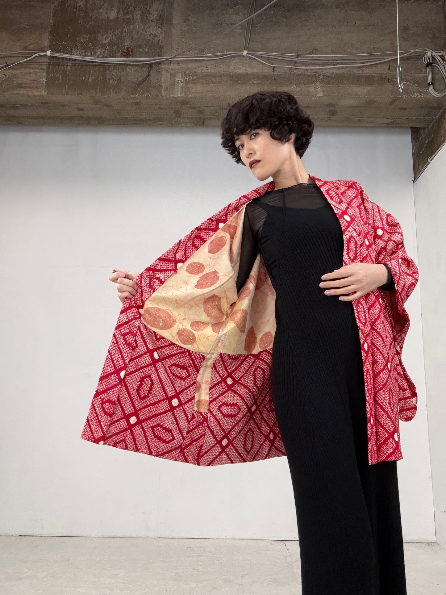 VINTAGE SHIBORI HAORI "red"