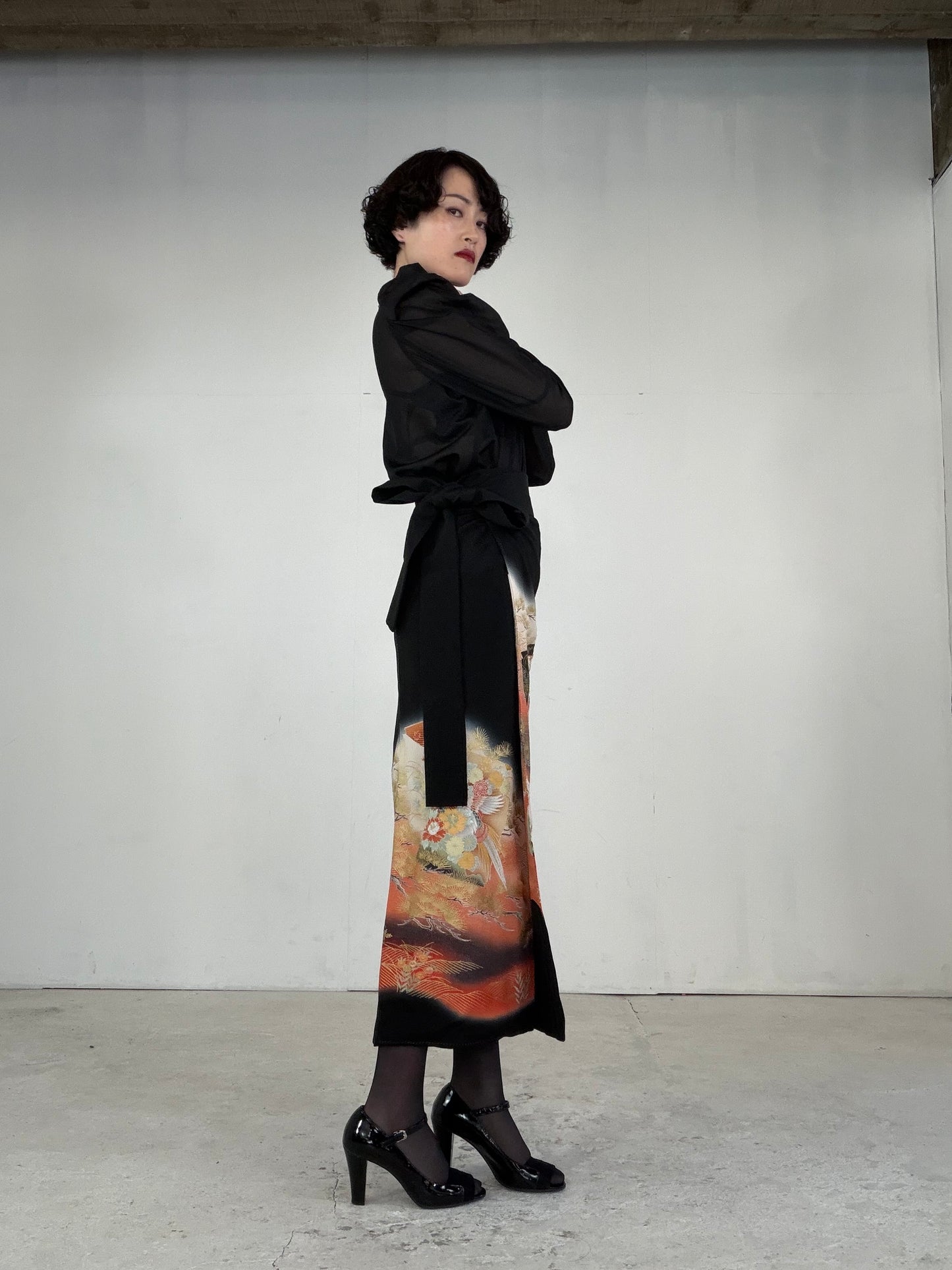 EDO-ZUMA SKIRT UPCYCLED FROM JAPANESE KIMONO "EDO040"