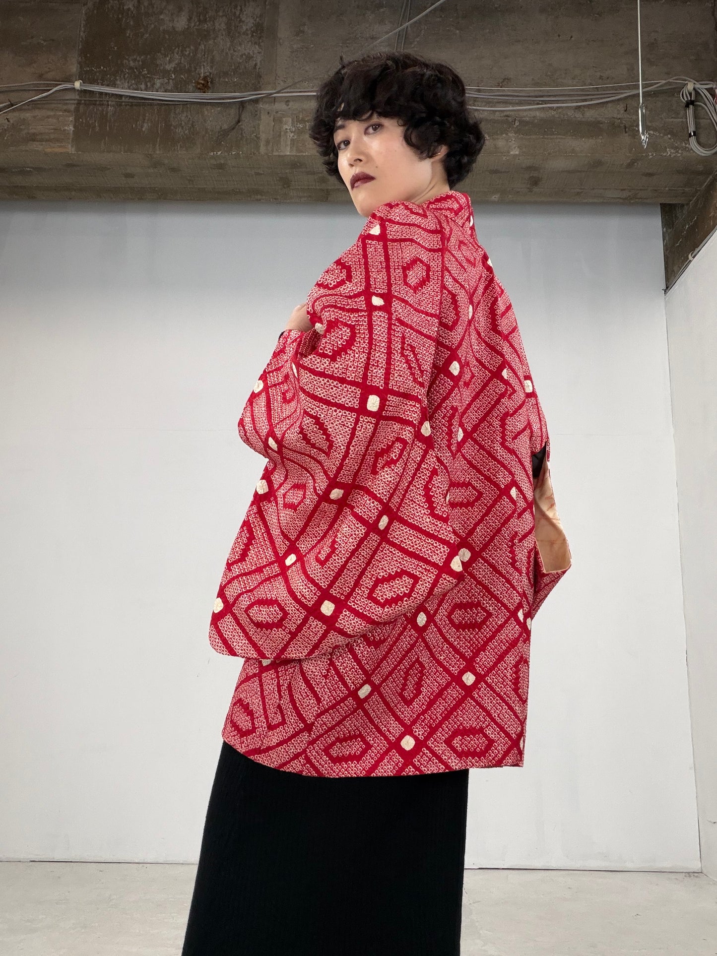 VINTAGE SHIBORI HAORI "red"