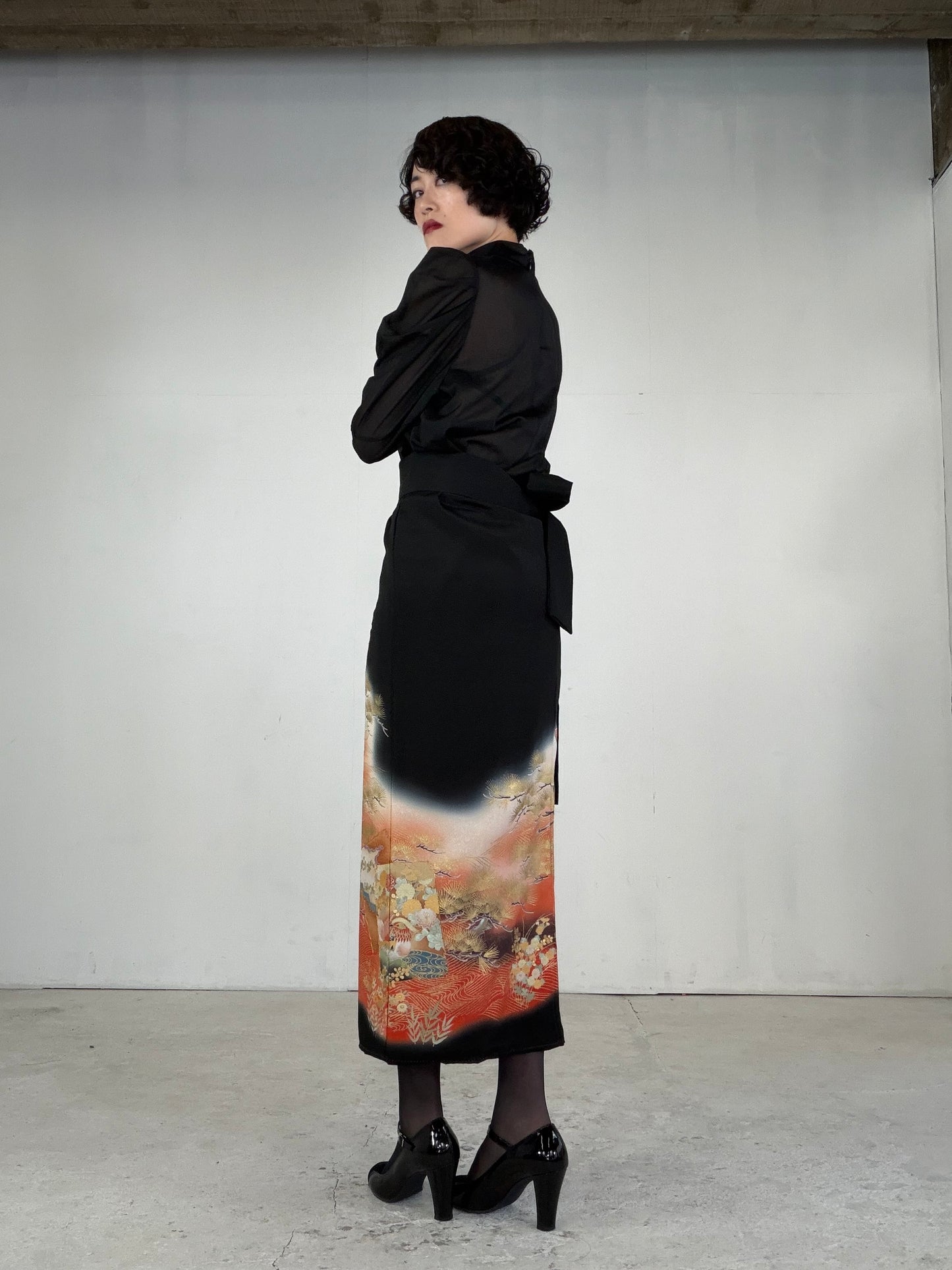 EDO-ZUMA SKIRT UPCYCLED FROM JAPANESE KIMONO "EDO040"