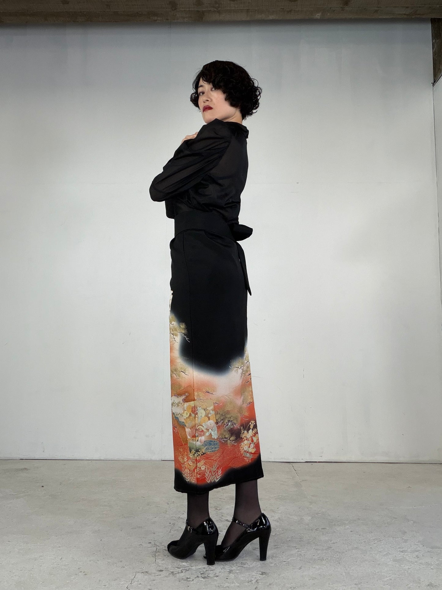 EDO-ZUMA SKIRT UPCYCLED FROM JAPANESE KIMONO "EDO040"