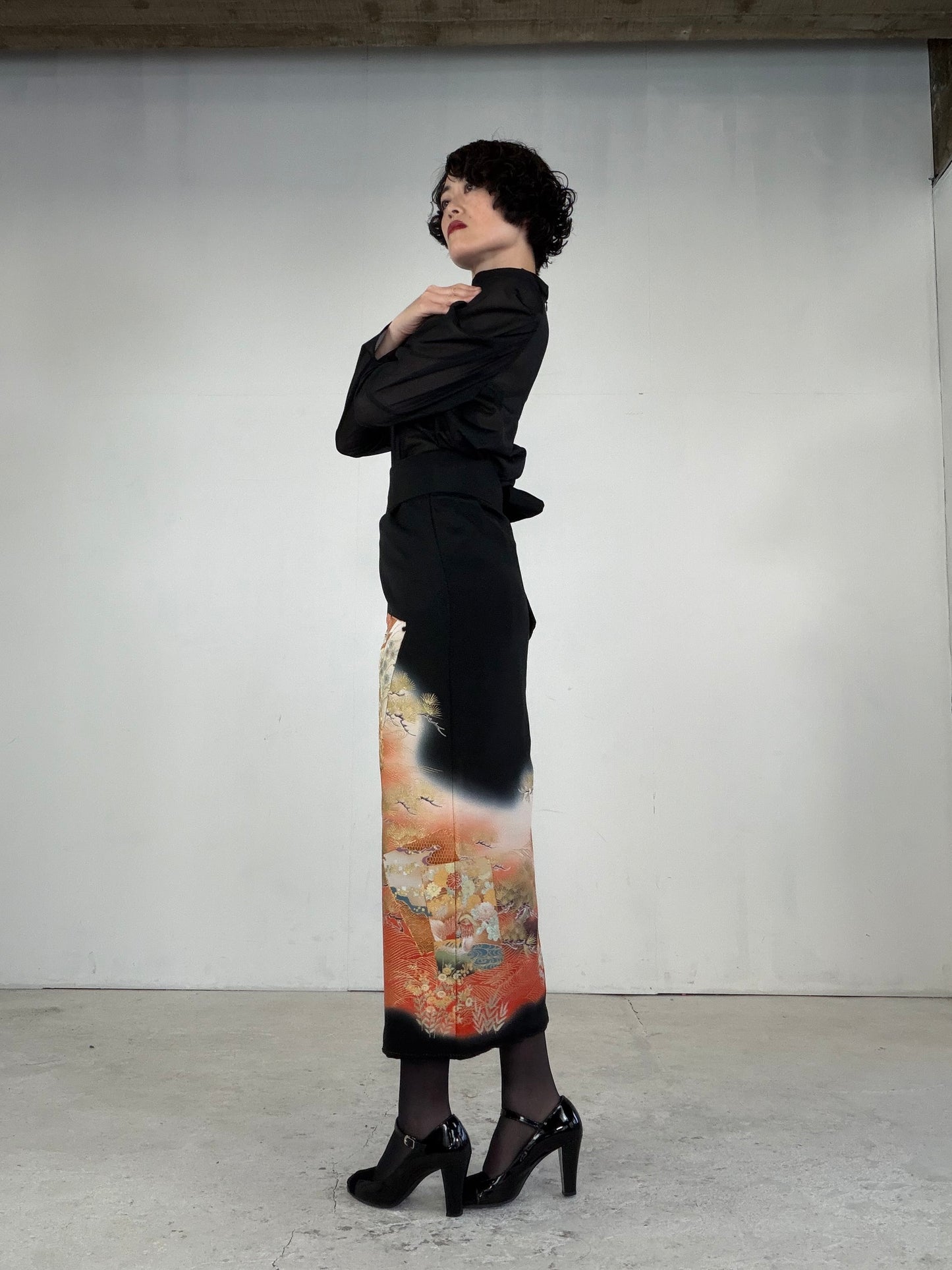 EDO-ZUMA SKIRT UPCYCLED FROM JAPANESE KIMONO "EDO040"