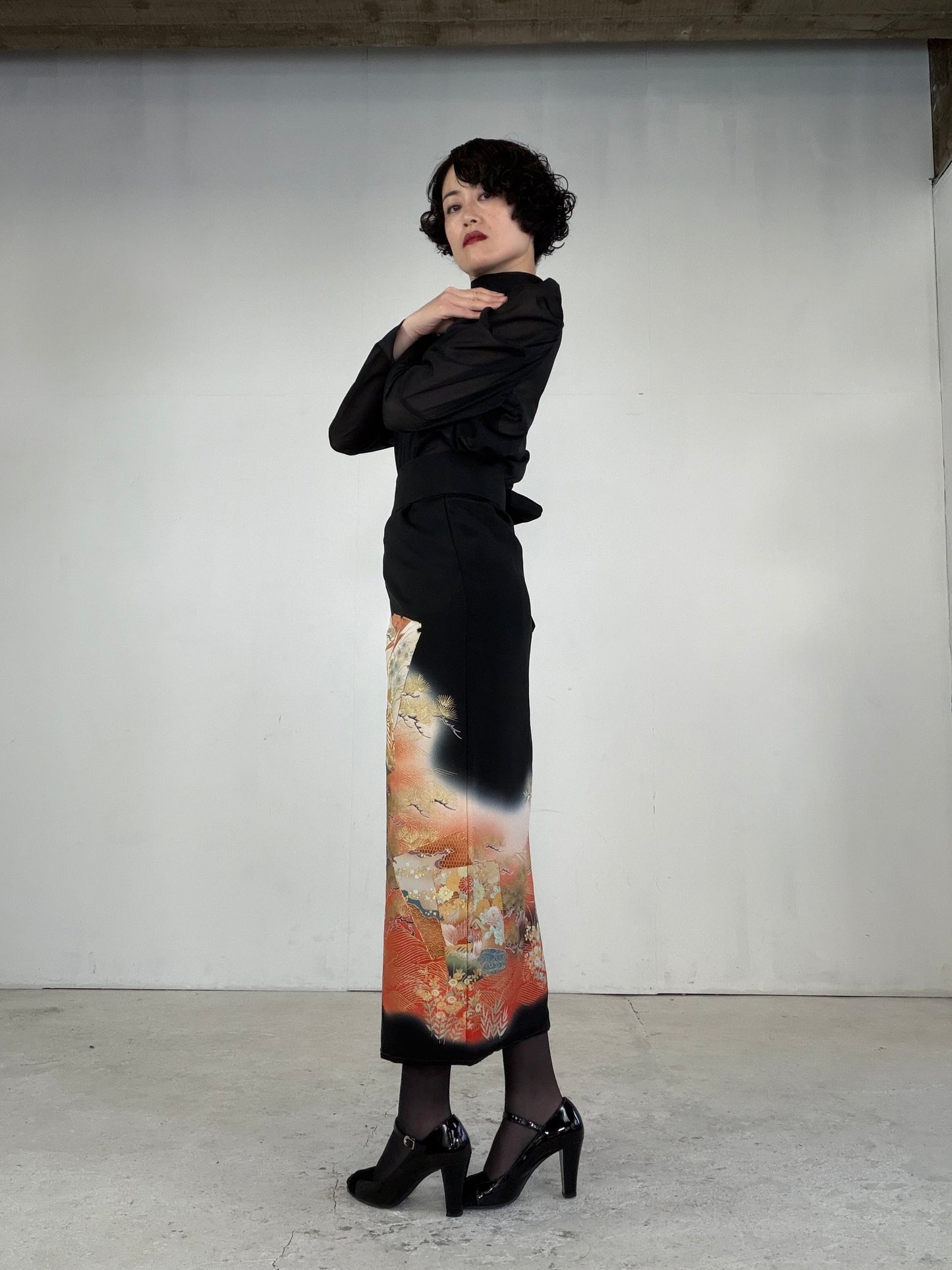 EDO-ZUMA SKIRT UPCYCLED FROM JAPANESE KIMONO "EDO040"